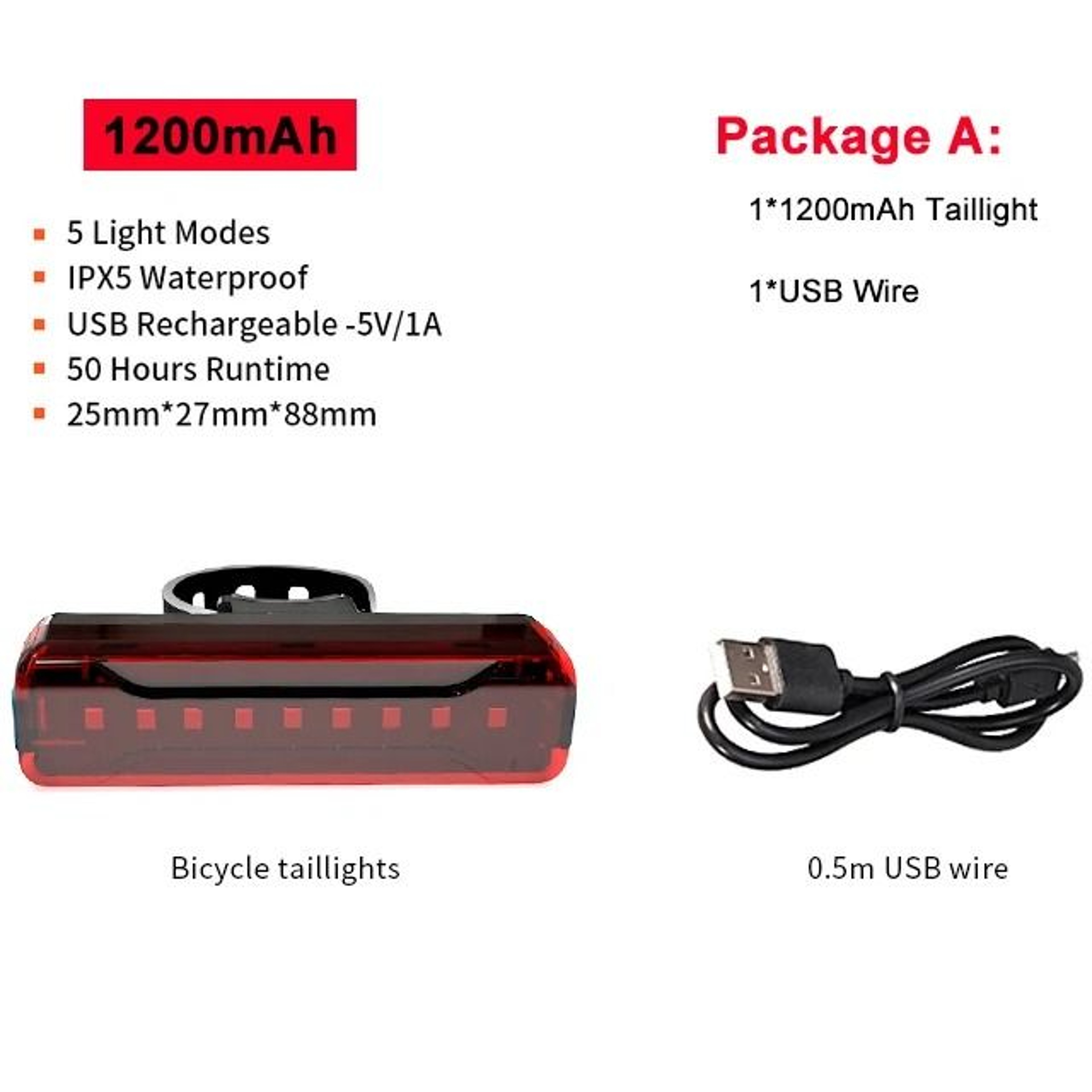 USB Rechargeable Bicycle Rear Light Ultra Bright LED Tail Lamp 6