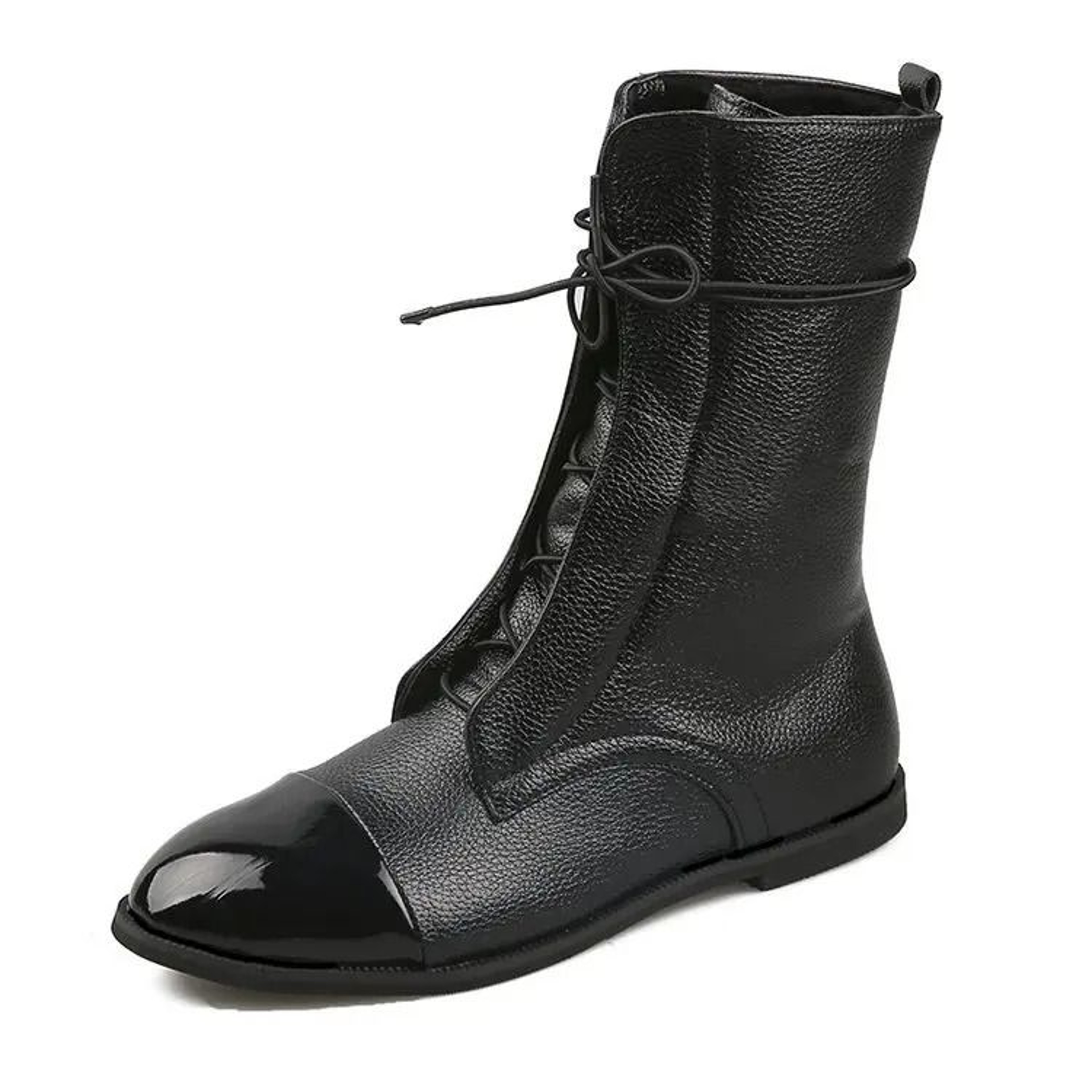 Round Toe Women Leather Lace Up Anti Slip Comfortable Booties 2