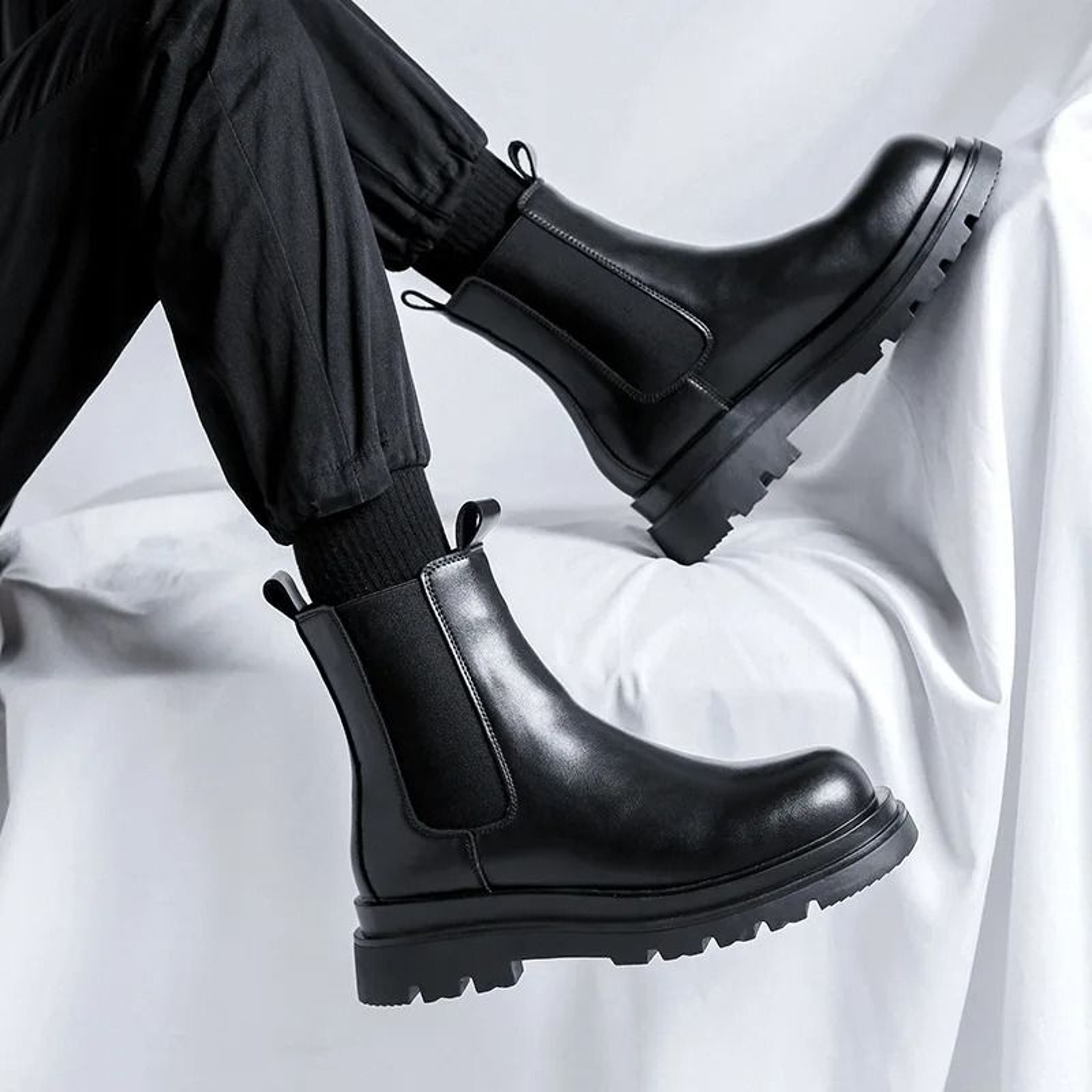 Men Knee High Winter Knight Boots Thick Square Heel Motorcycle Shoes 1