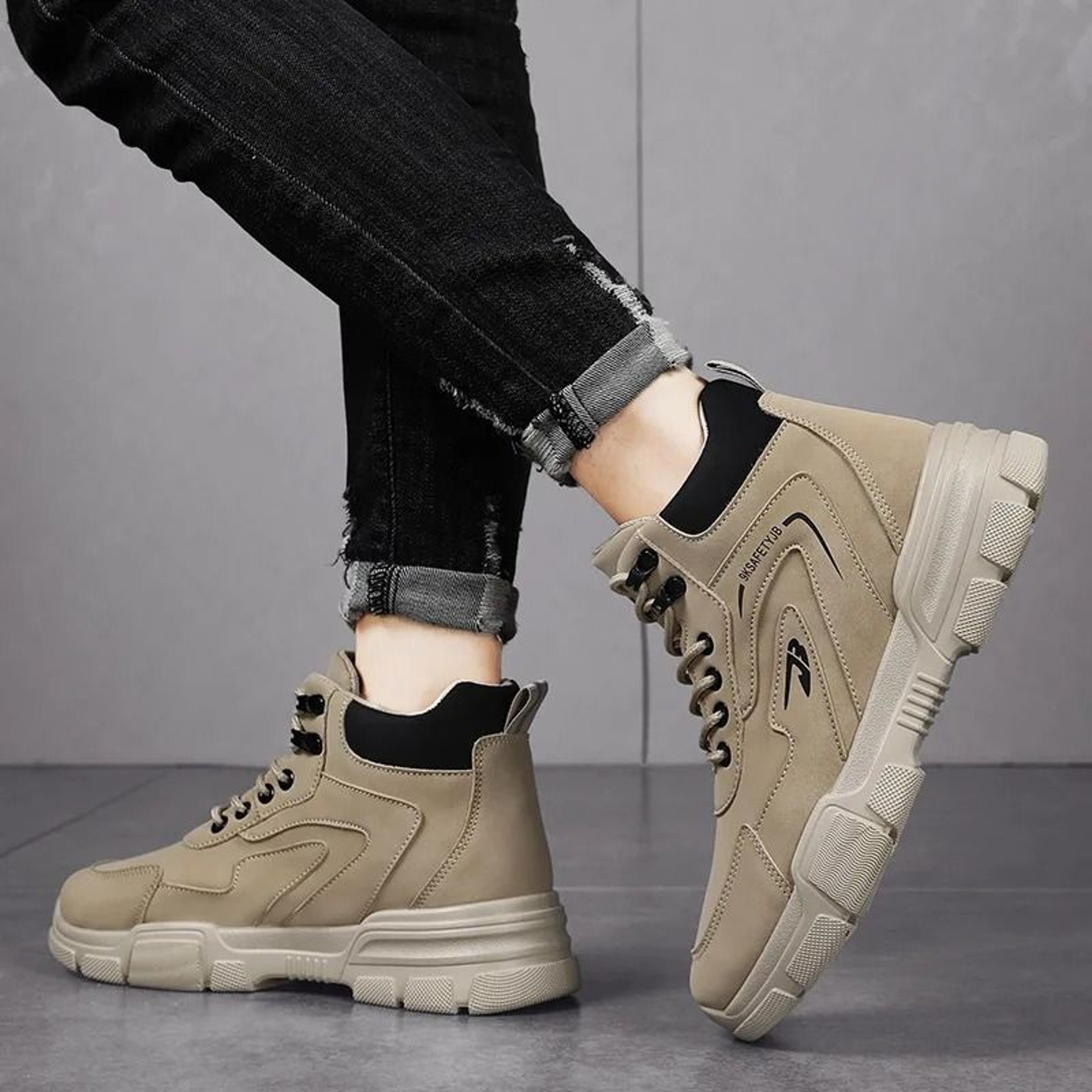 Men Casual Ankle Boots Soft Leather Breathable Hiking Work Shoes 2