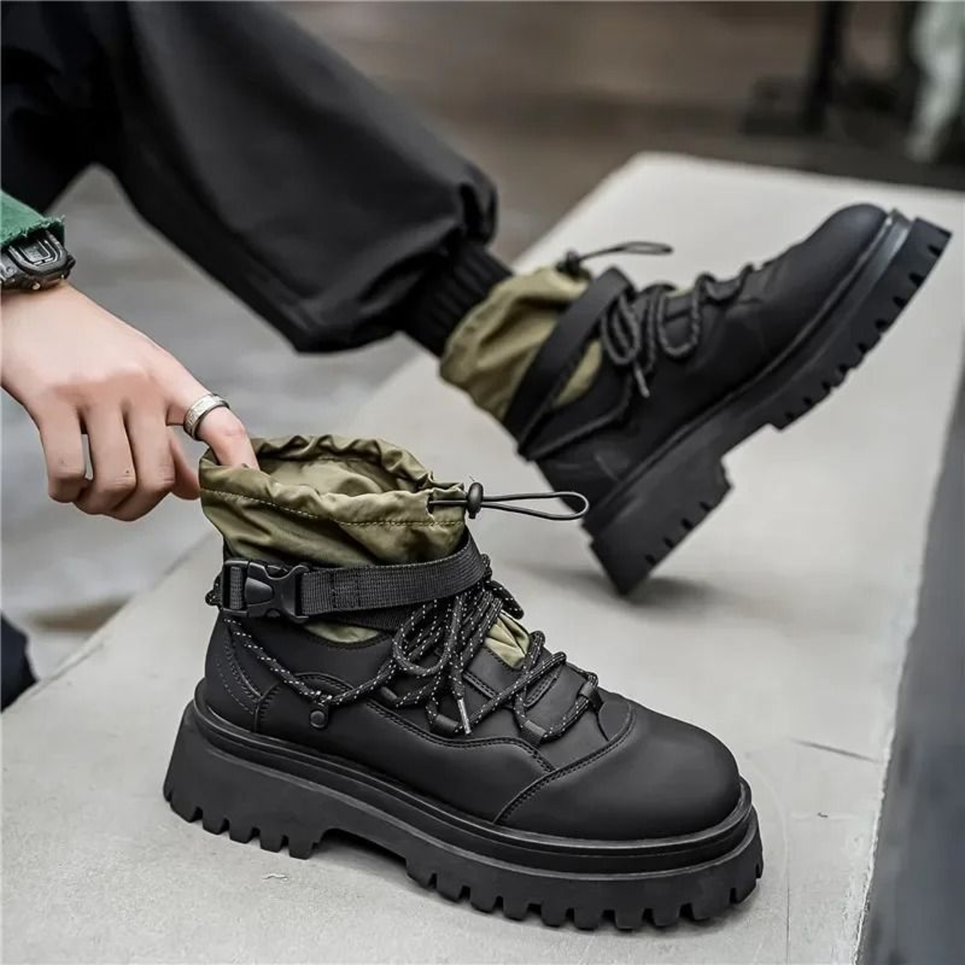 Men Platform Ankle Boots Fashion Strap Design Motorcycle Casual Outdoor Shoes 2