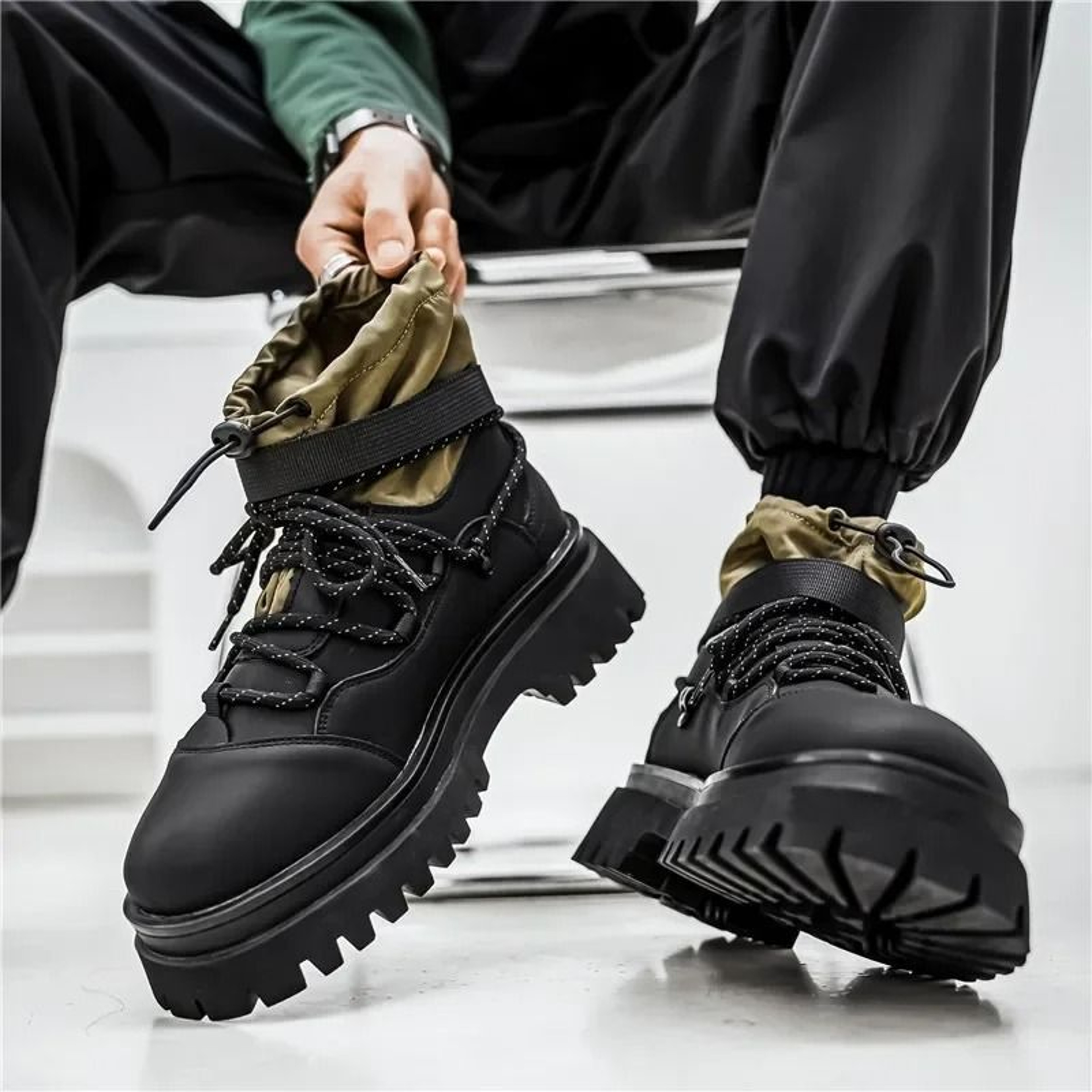 Men Platform Ankle Boots Fashion Strap Design Motorcycle Casual Outdoor Shoes 3