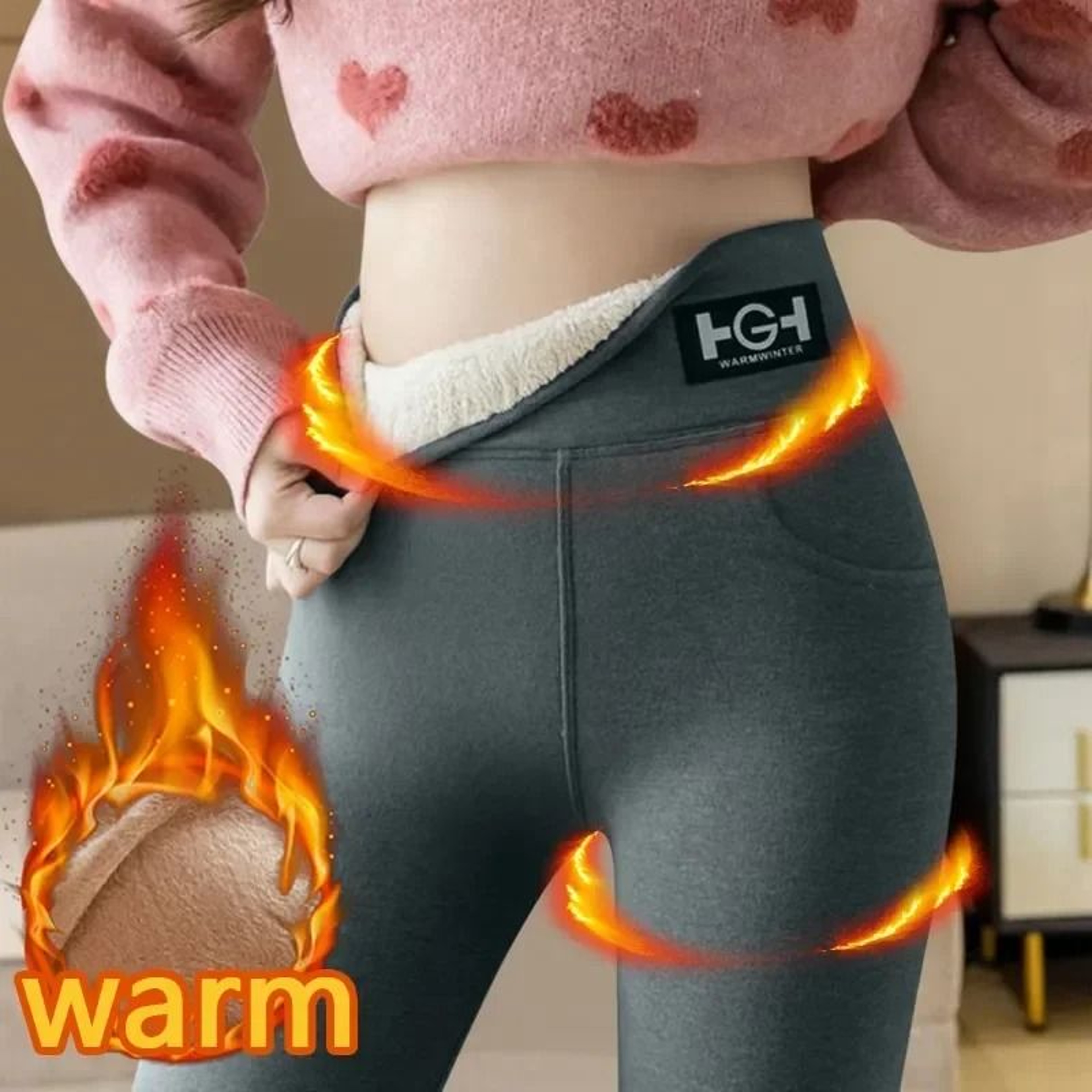 Thermal Lamb Cashmere Winter Leggings With Pocket High Waist Butt Lift Warm Leggings 0