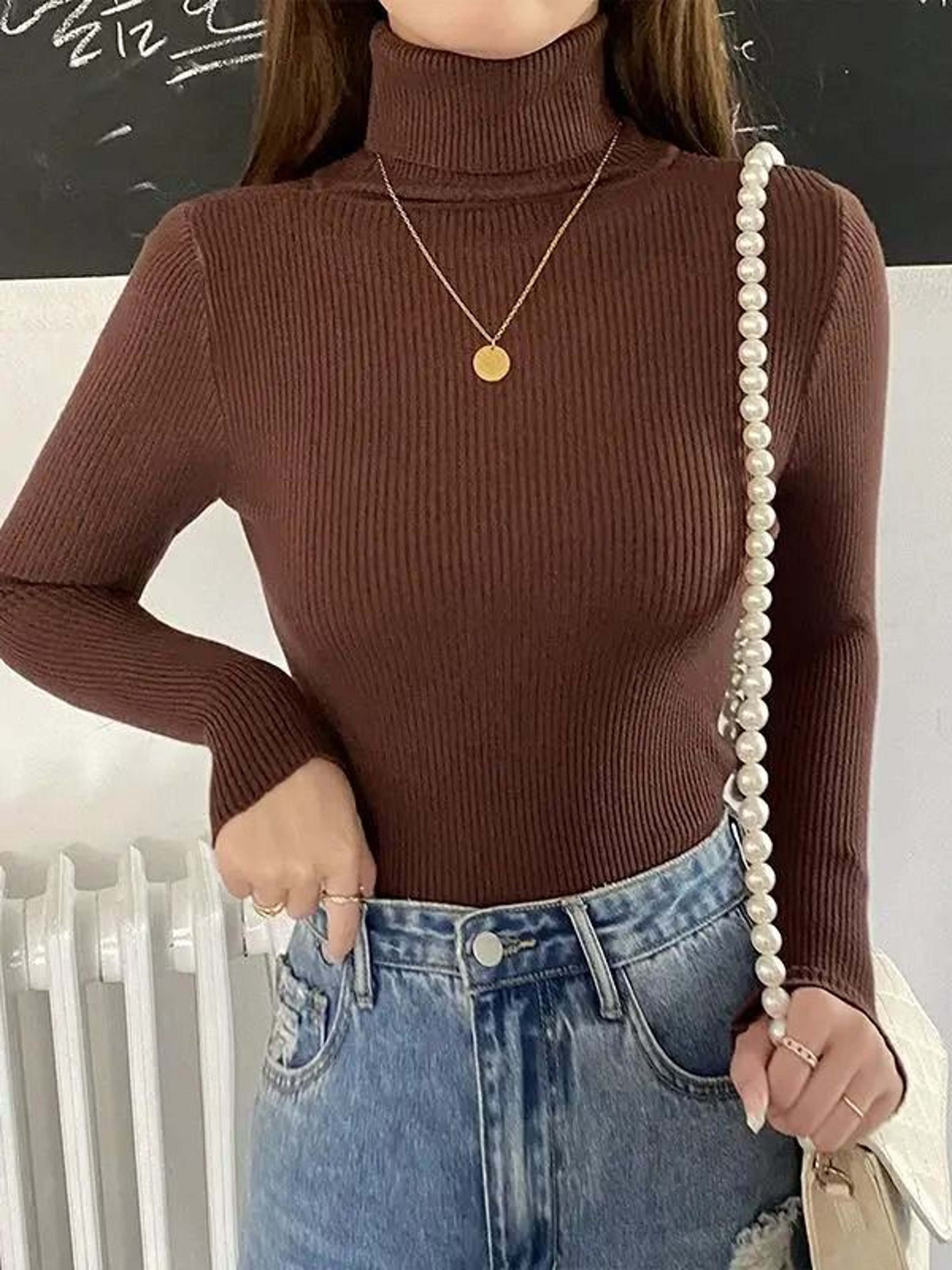 Elegant Ribbed Turtleneck Cashmere Soft Knit Pullover Basic Winter Jumper For Women 23