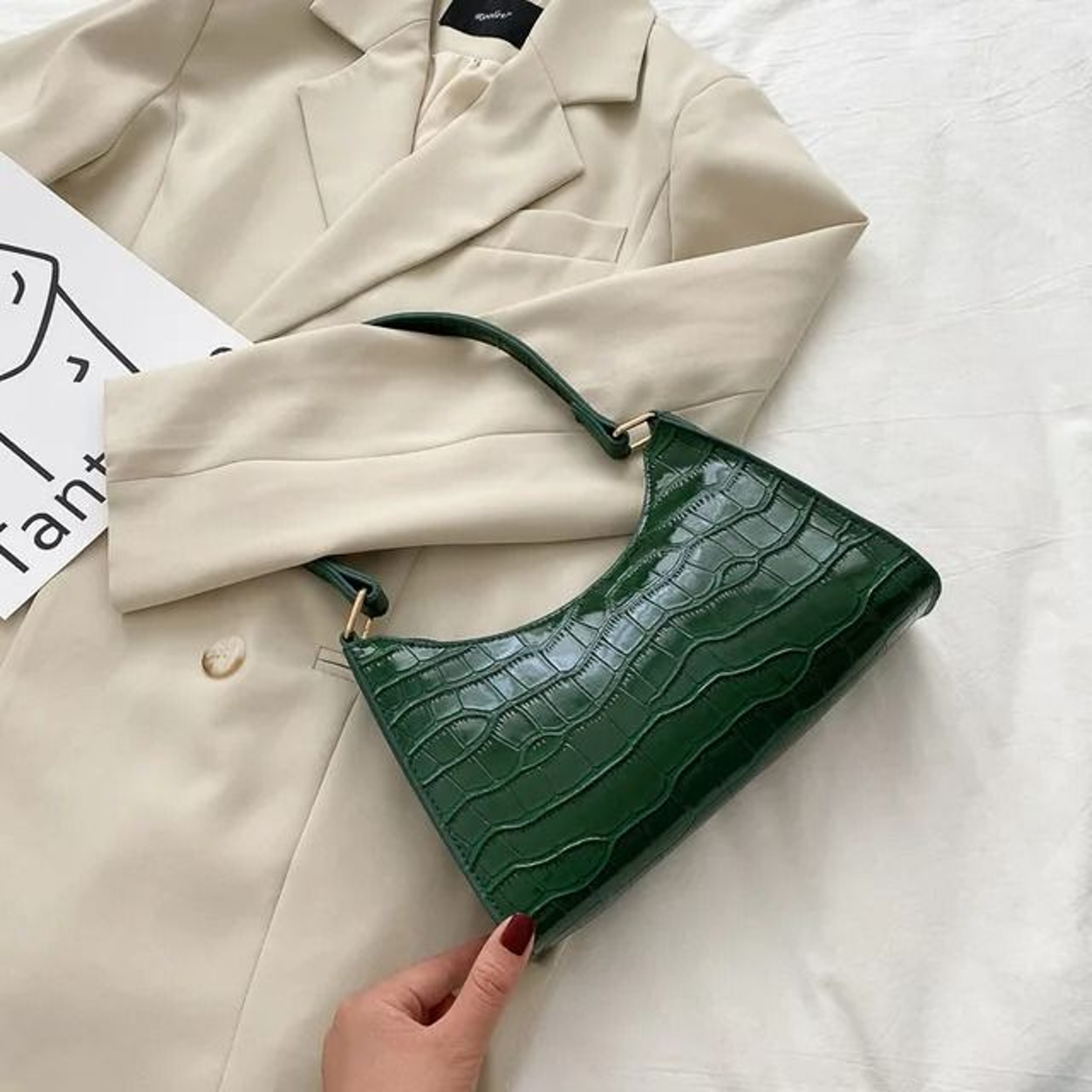 Elegant Alligator Pattern PU Leather Underarm Handbag Small Retro Messenger Bag For Women 11