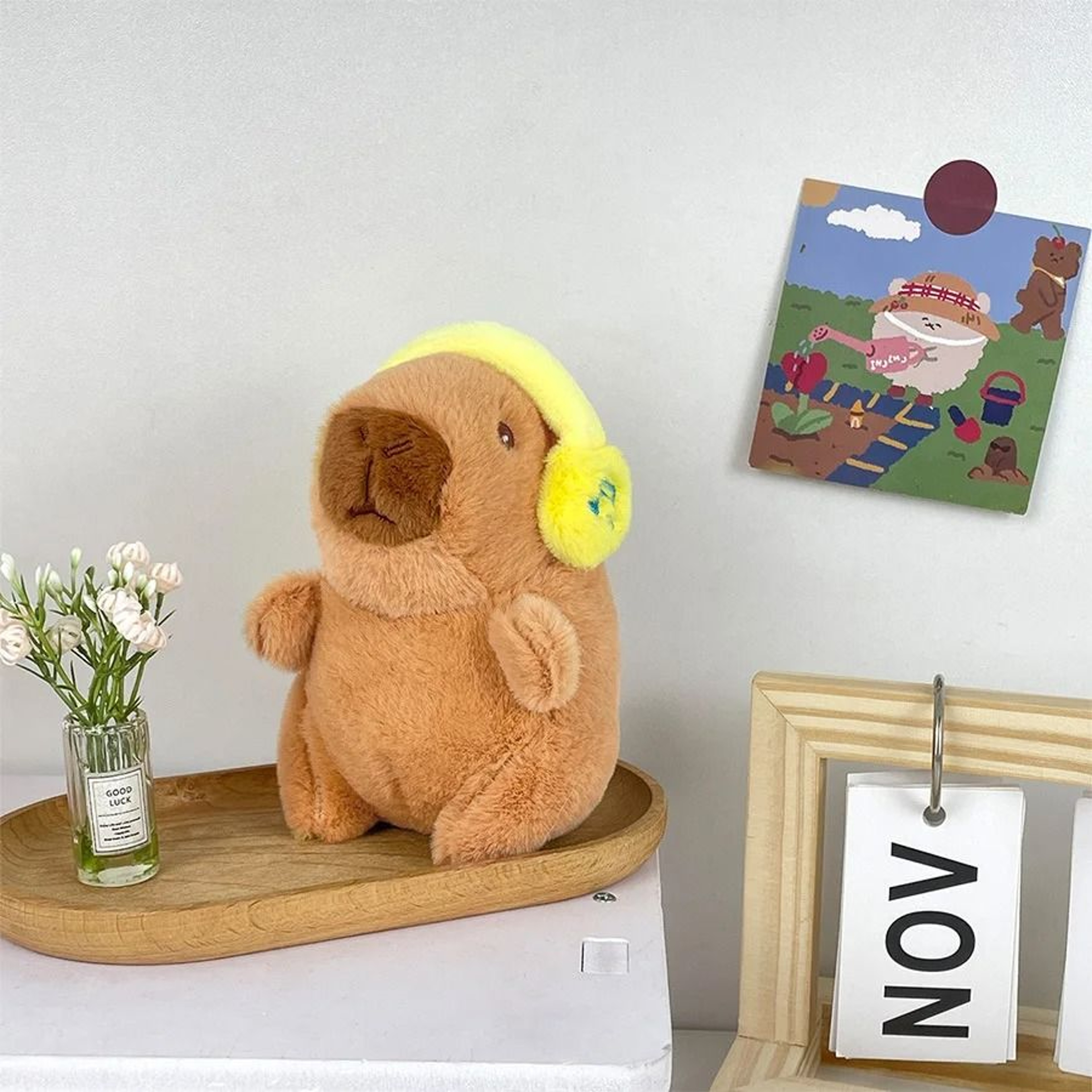 Cute Capybara With Headphones Plush Keychain Soft Stuffed Animal Doll Pendant Gift 1
