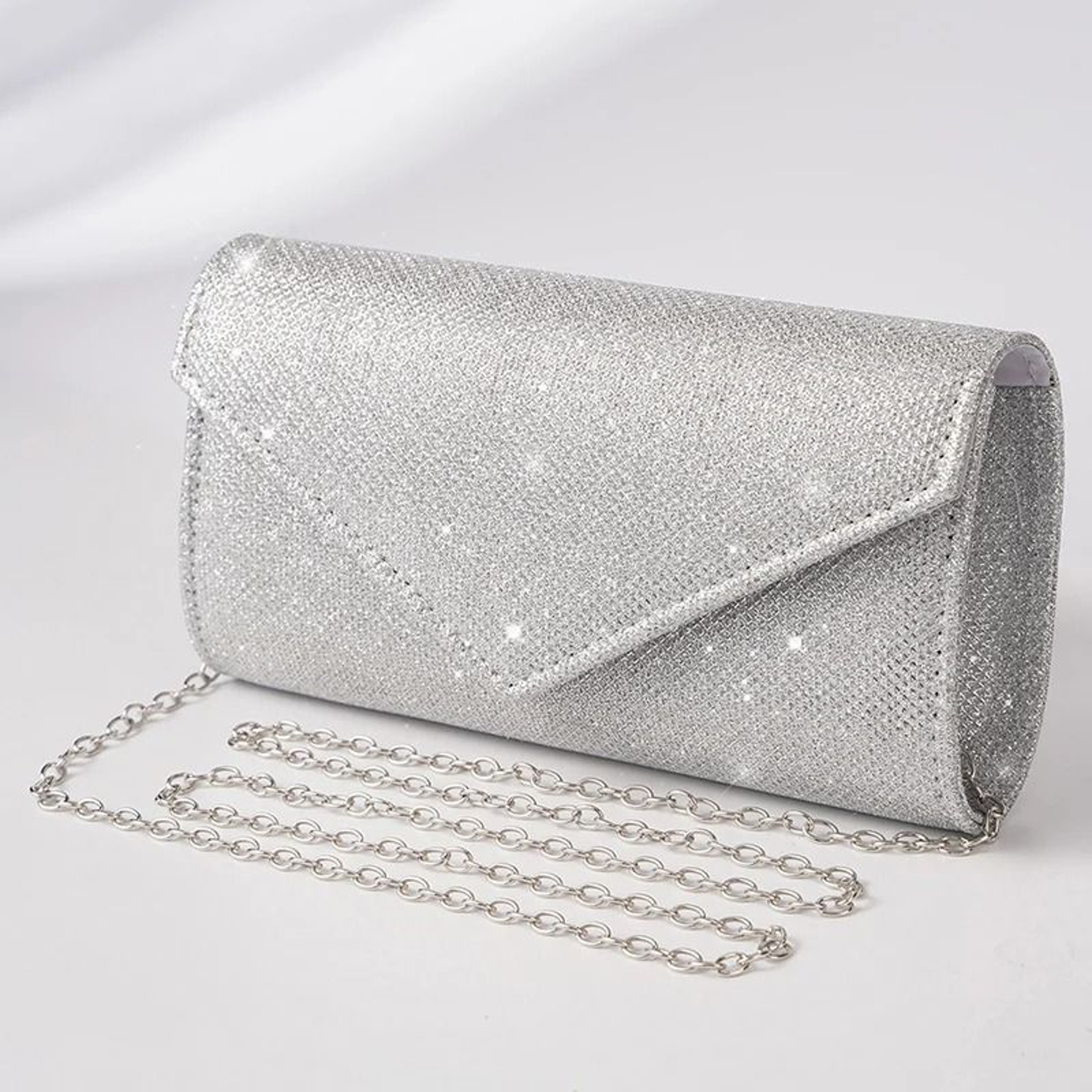Elegant Silver Glitter Envelope Evening Bag  Shiny Ladies Chain Shoulder Bag For Weddings  Parties 0