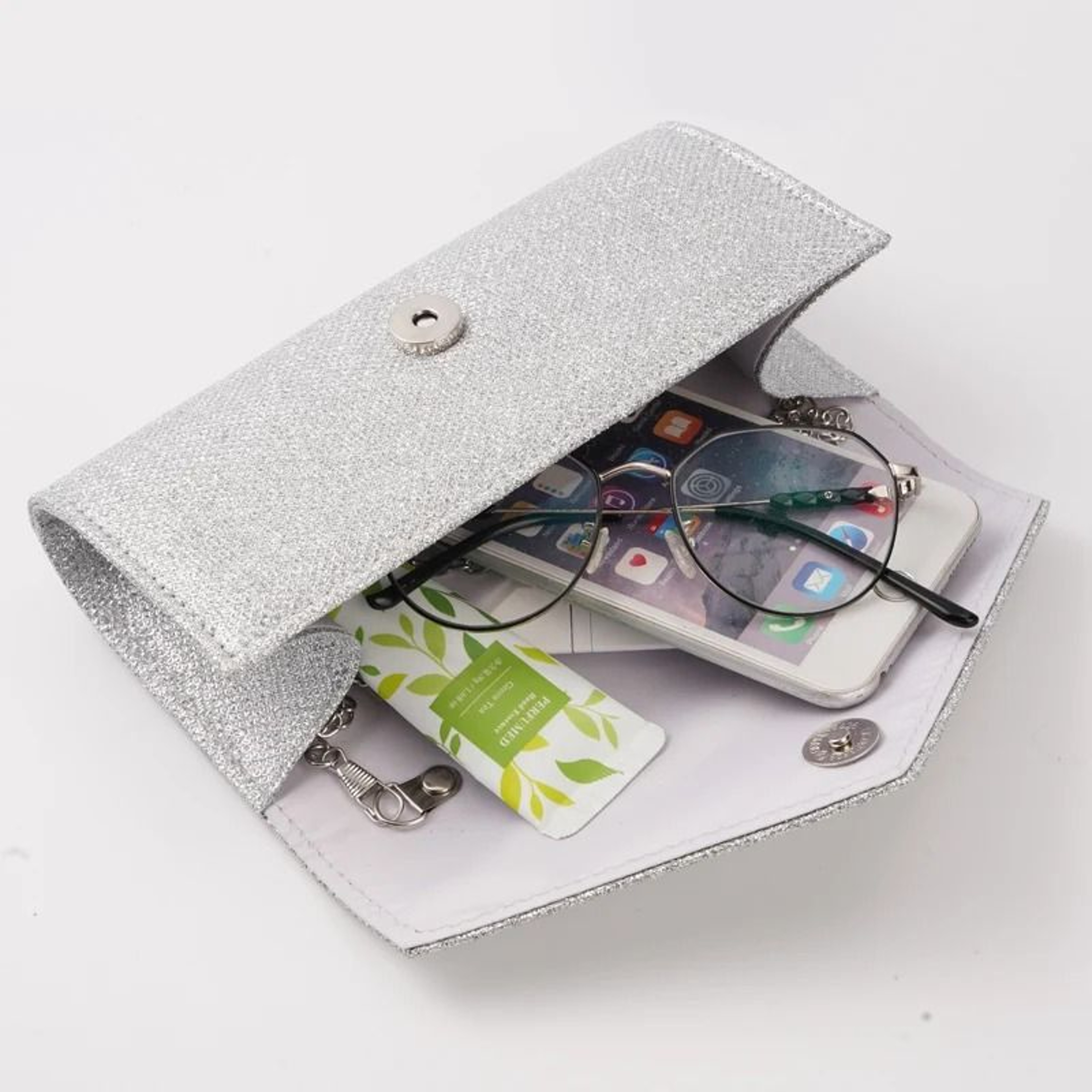 Elegant Silver Glitter Envelope Evening Bag  Shiny Ladies Chain Shoulder Bag For Weddings  Parties 1