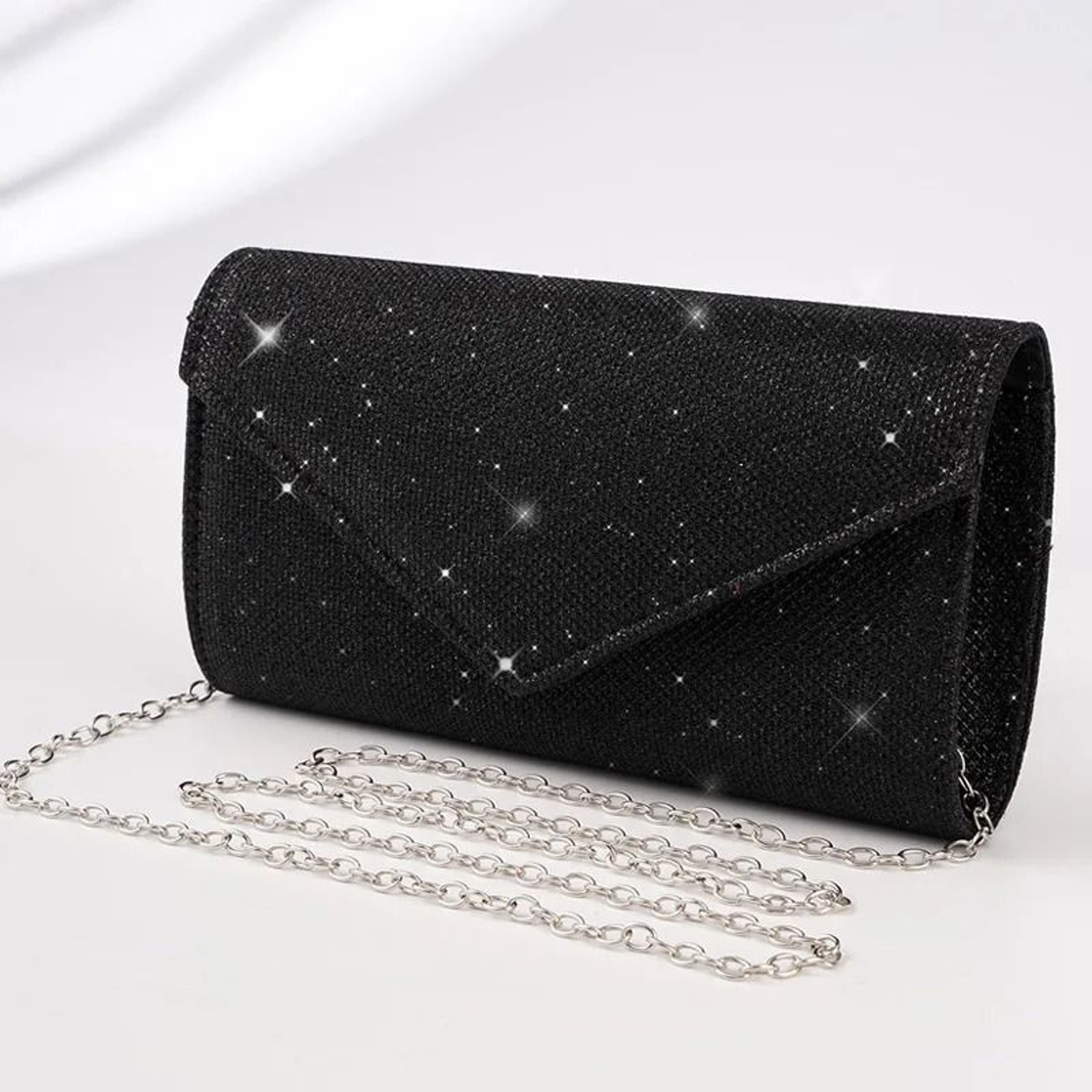 Elegant Silver Glitter Envelope Evening Bag  Shiny Ladies Chain Shoulder Bag For Weddings  Parties 8