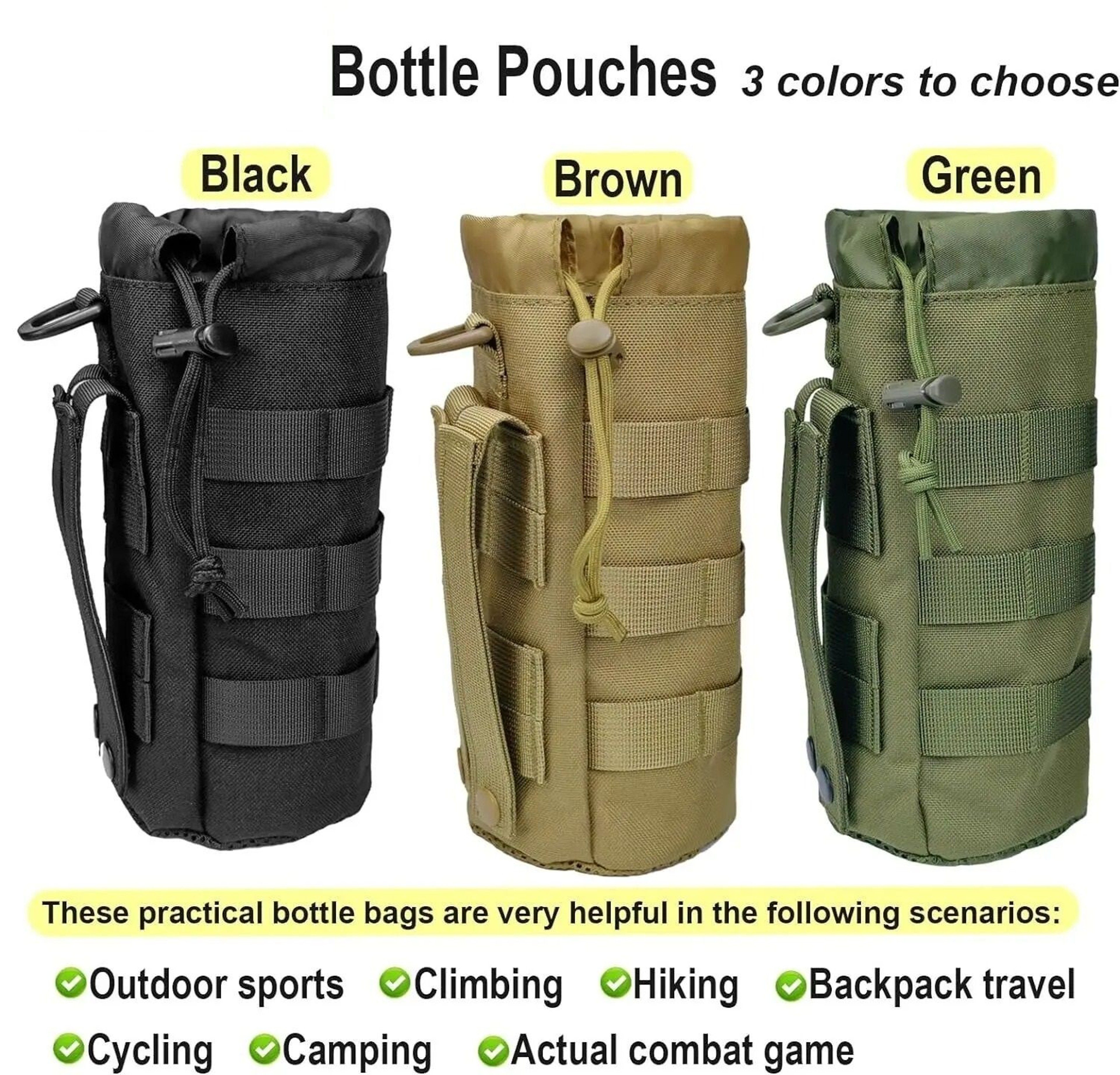 Tactical MOLLE Water Bottle Pouch High Density 1000D Nylon Bottle Holder With Drawstring And Mesh B 4