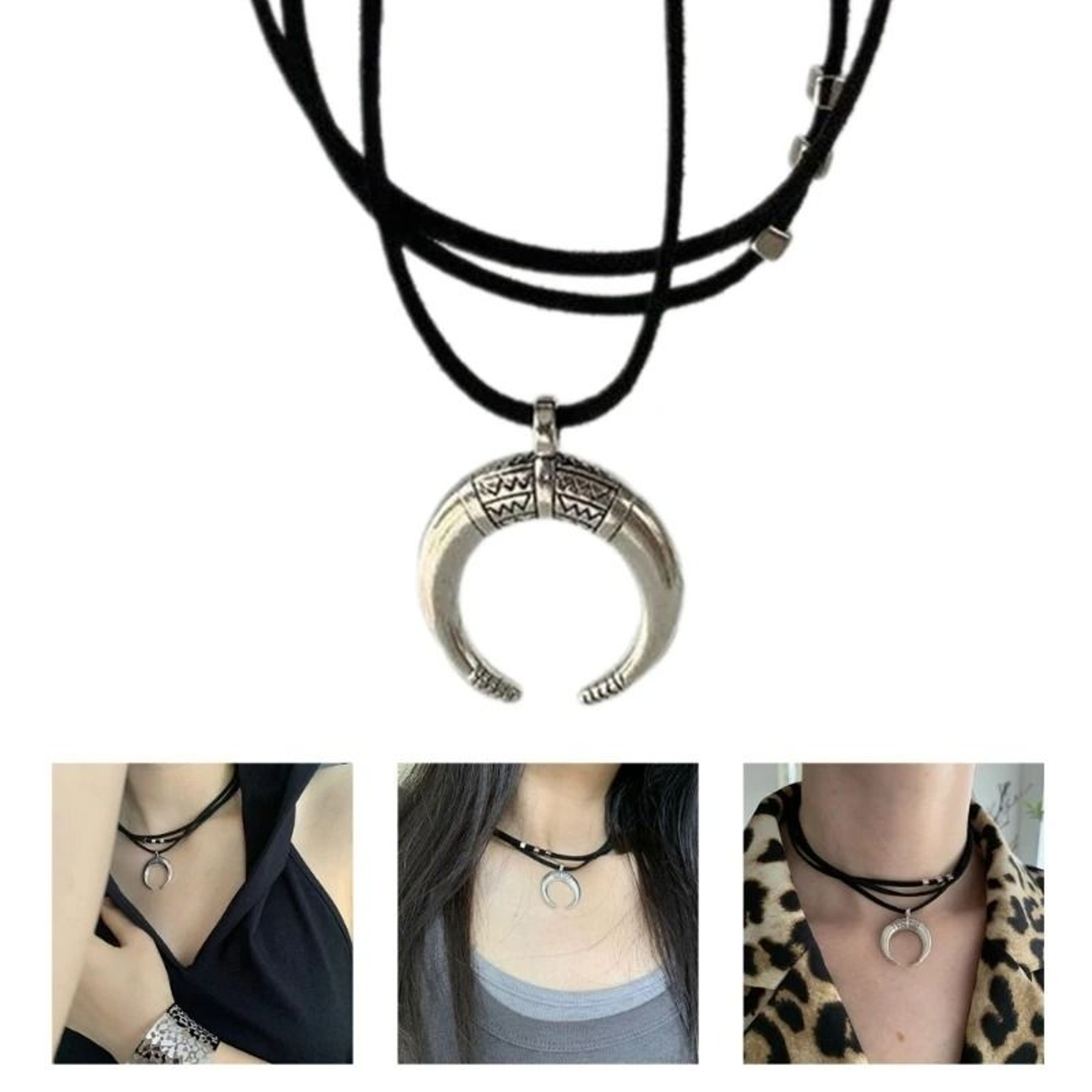 Vintage Moon Horn Pendant Necklace Simple Multilayer Choker Fashion Jewelry 0