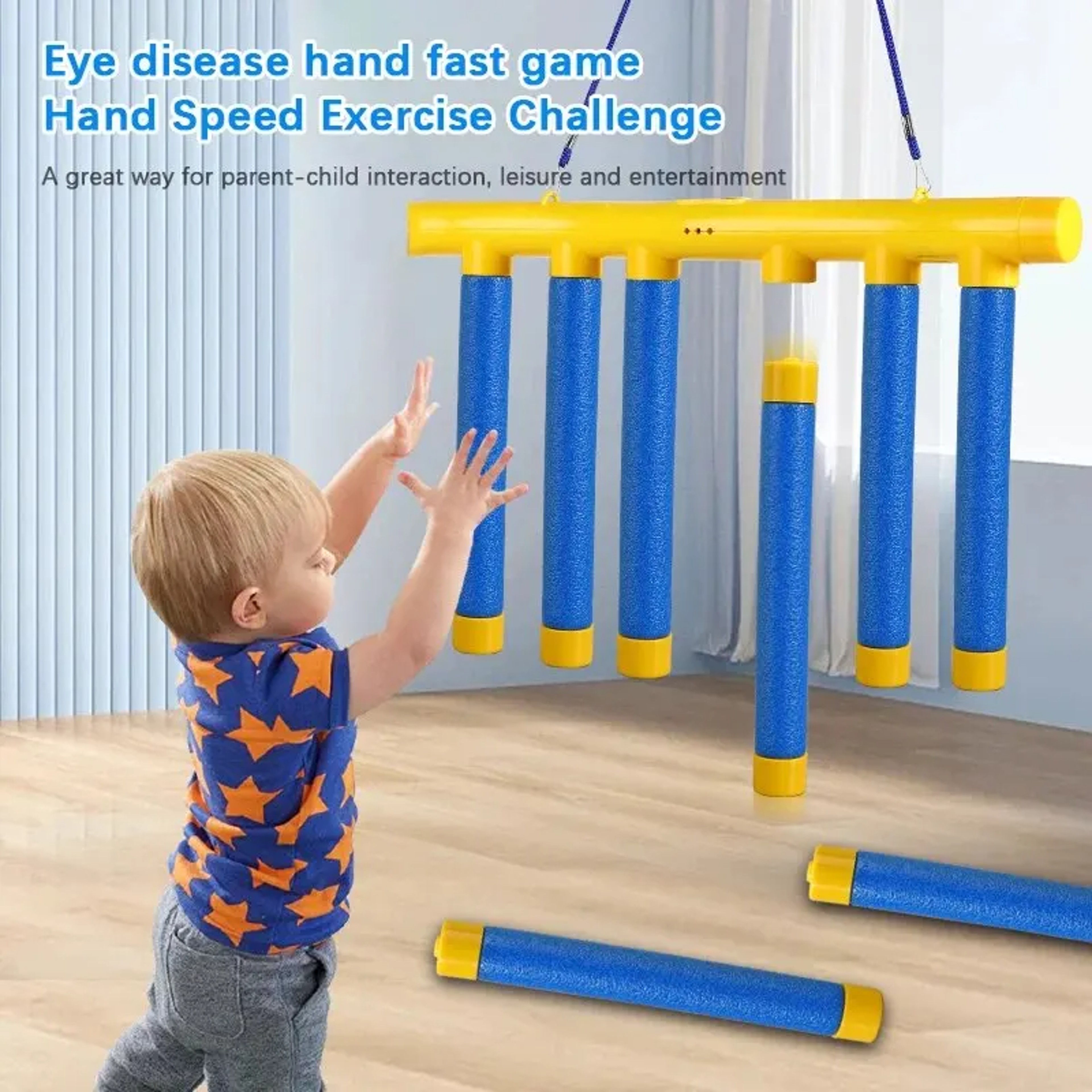 reaction time toy with falling sticks