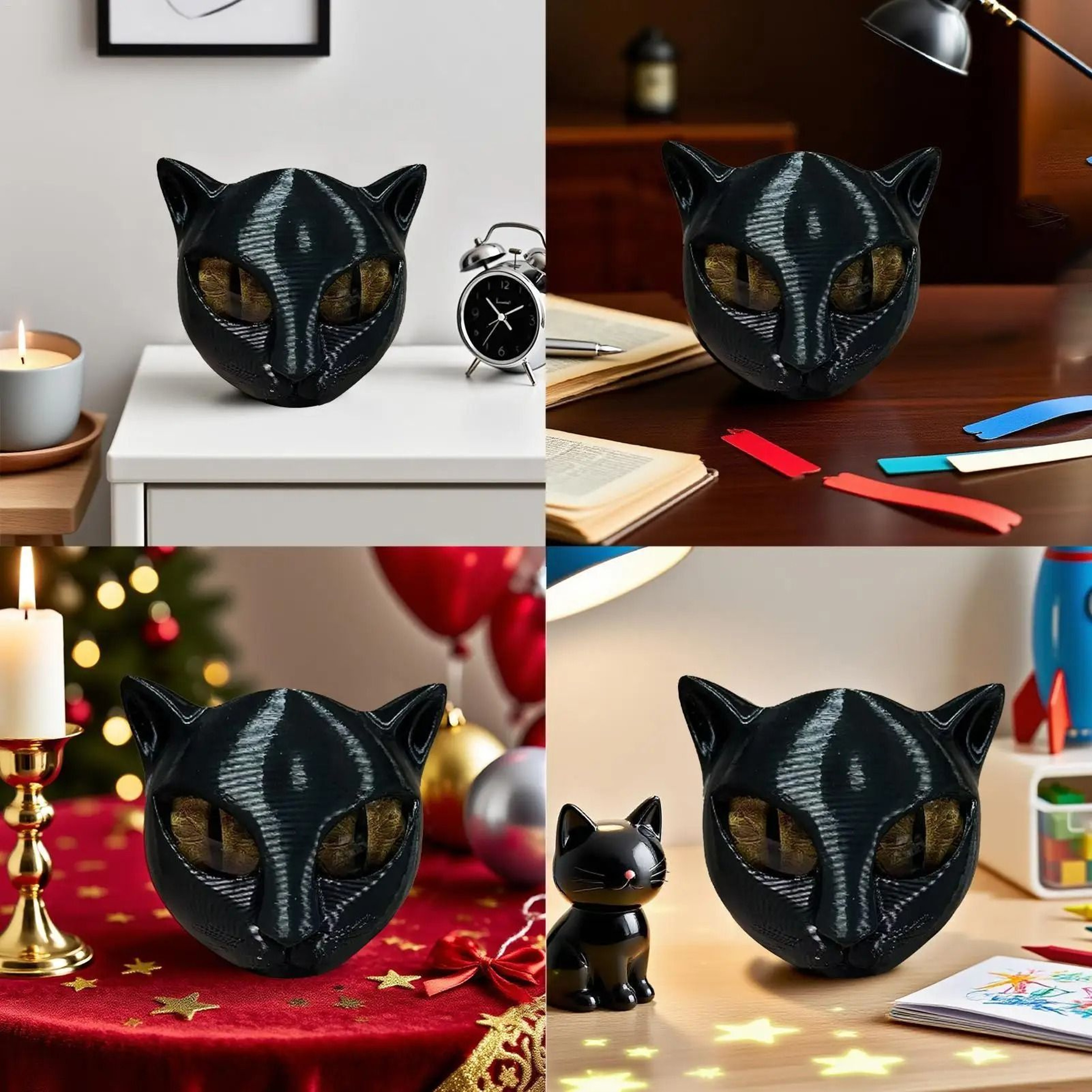 Black Cat Stone Marble Texture Figurine 5