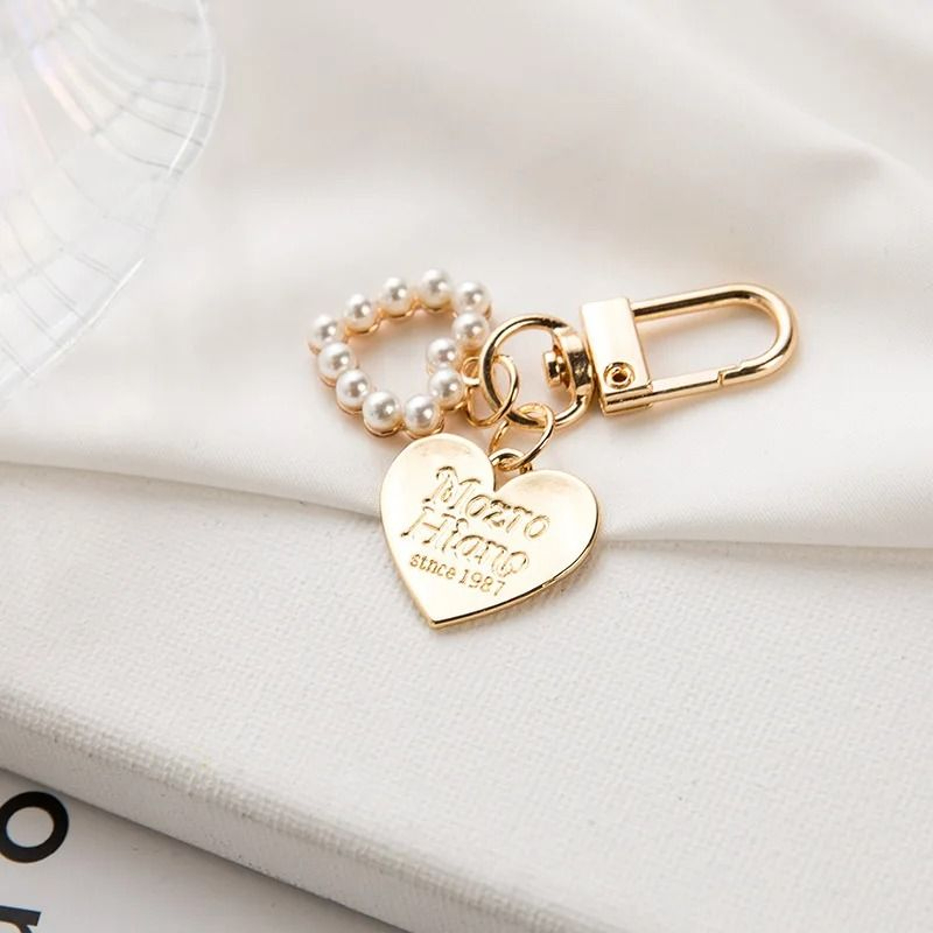 Metal Heart Shell Keychain With Pearl Pendant For Bags And Keys 3