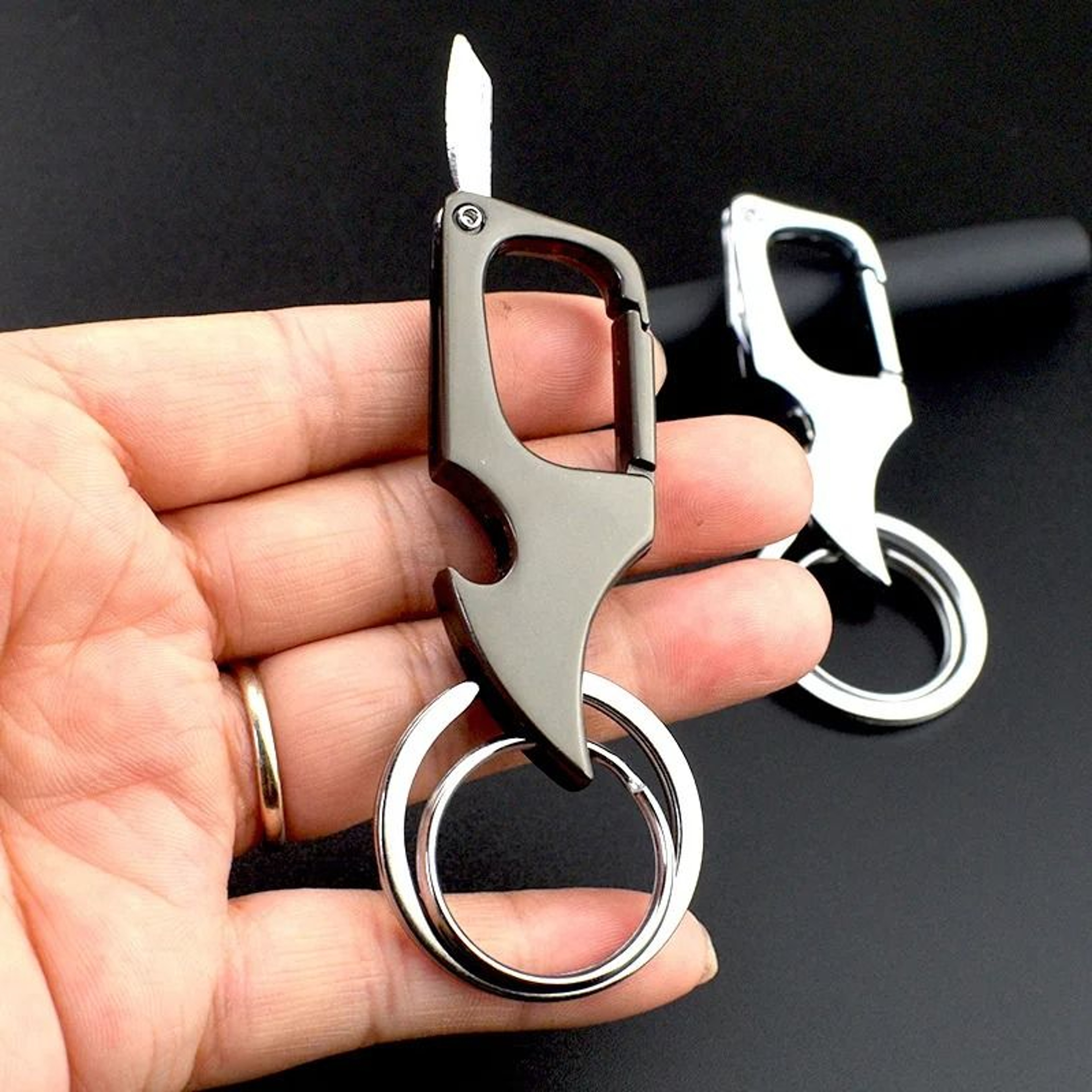 Multi Function Key Ring With Folding Knife Bottle Opener And Detachable Clip 0