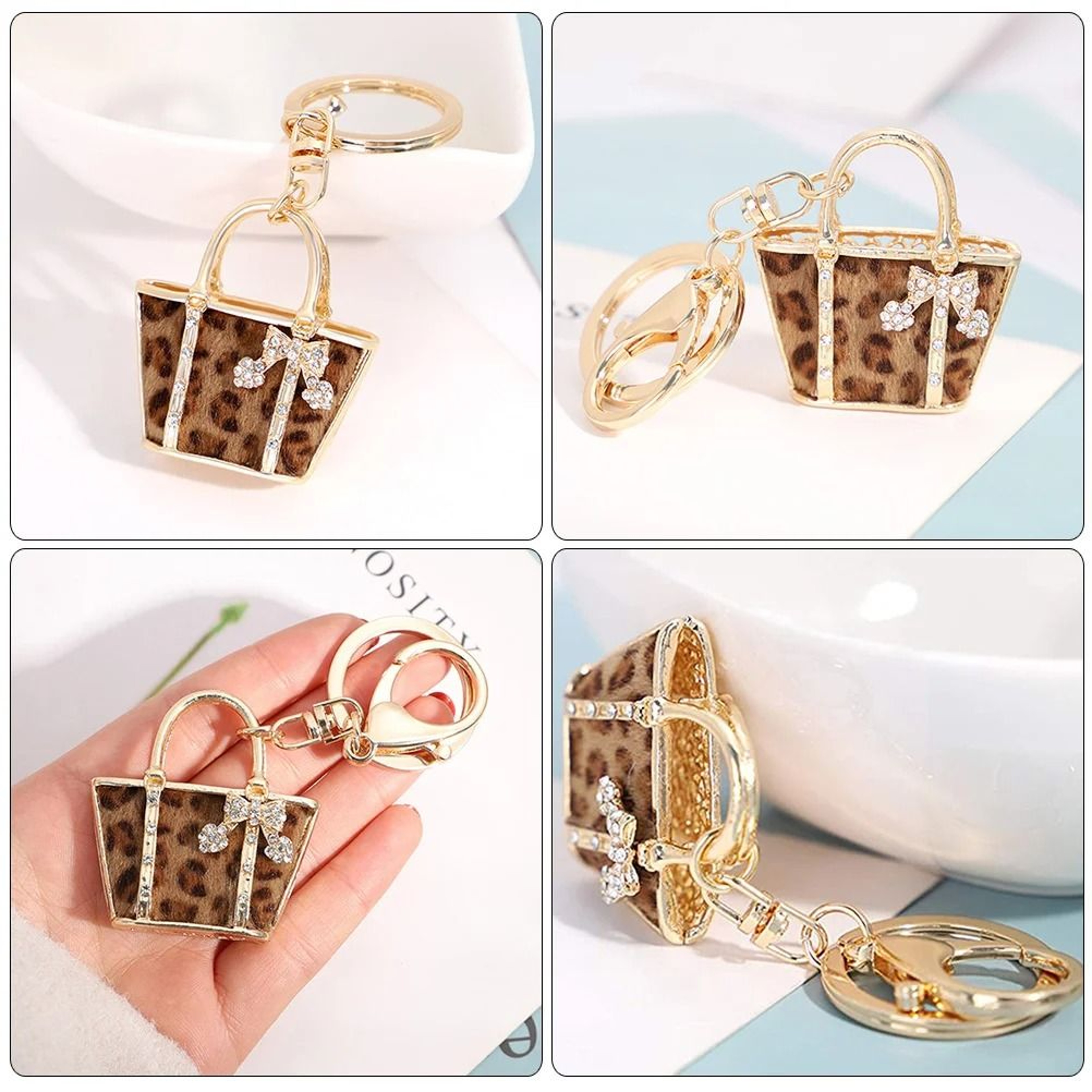 Leopard Print Bag Shaped Keychain For Keys And Car Gifts 0