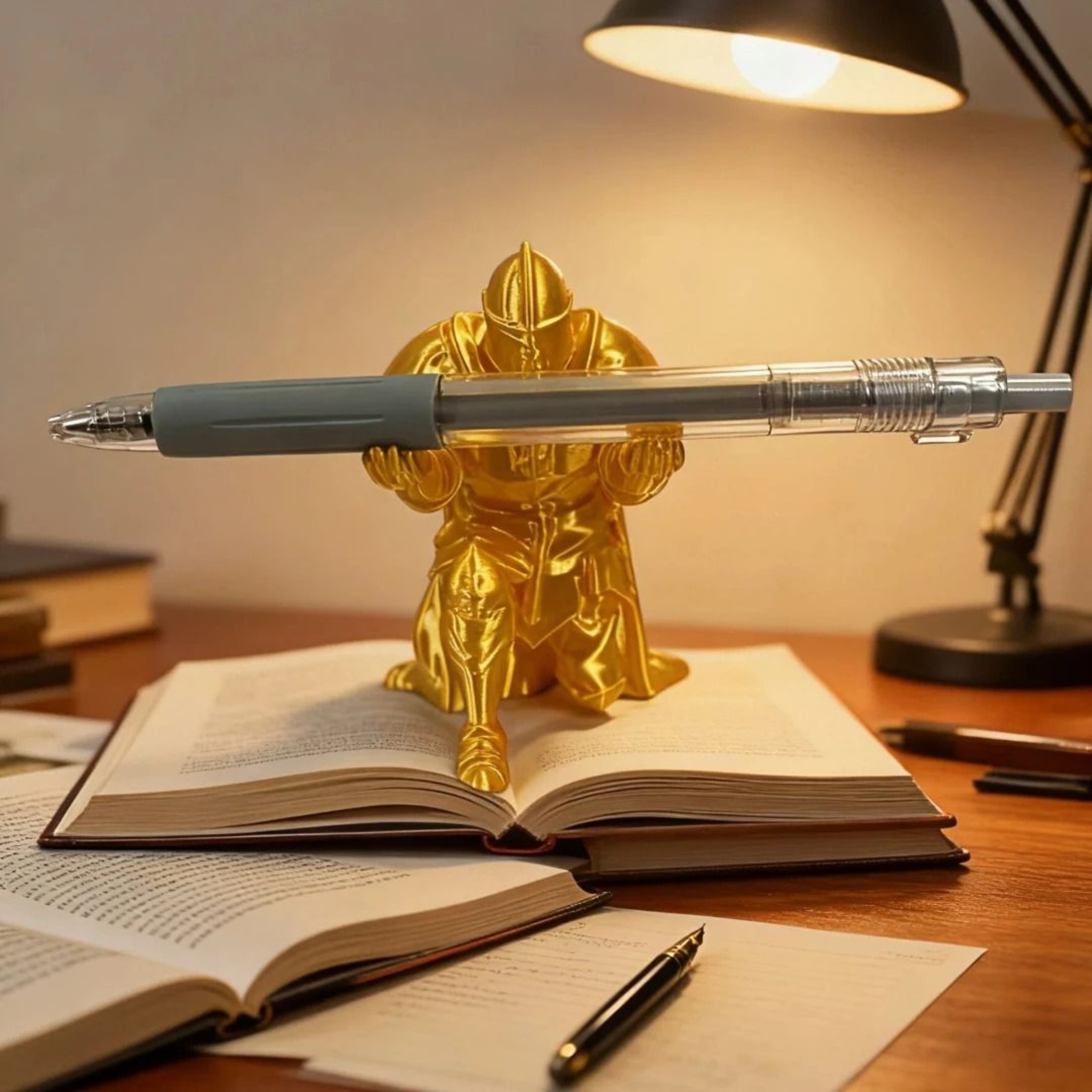 Golden Knight Creative Pen Holder Personalized Desktop Ornament Pen Storage Rack 1