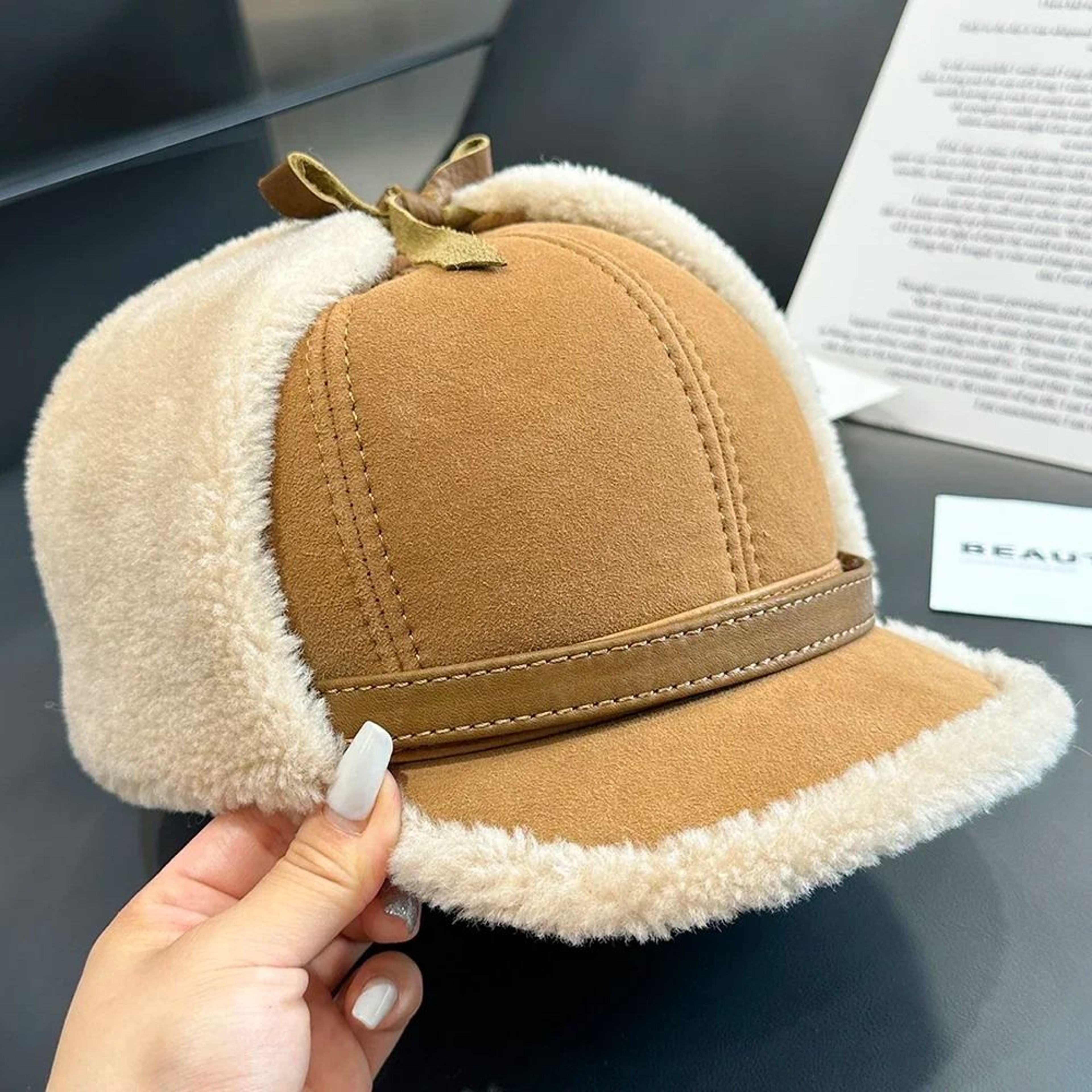 Winter Leather Fur Bomber Hat Warm Earflap Hat For Men 1
