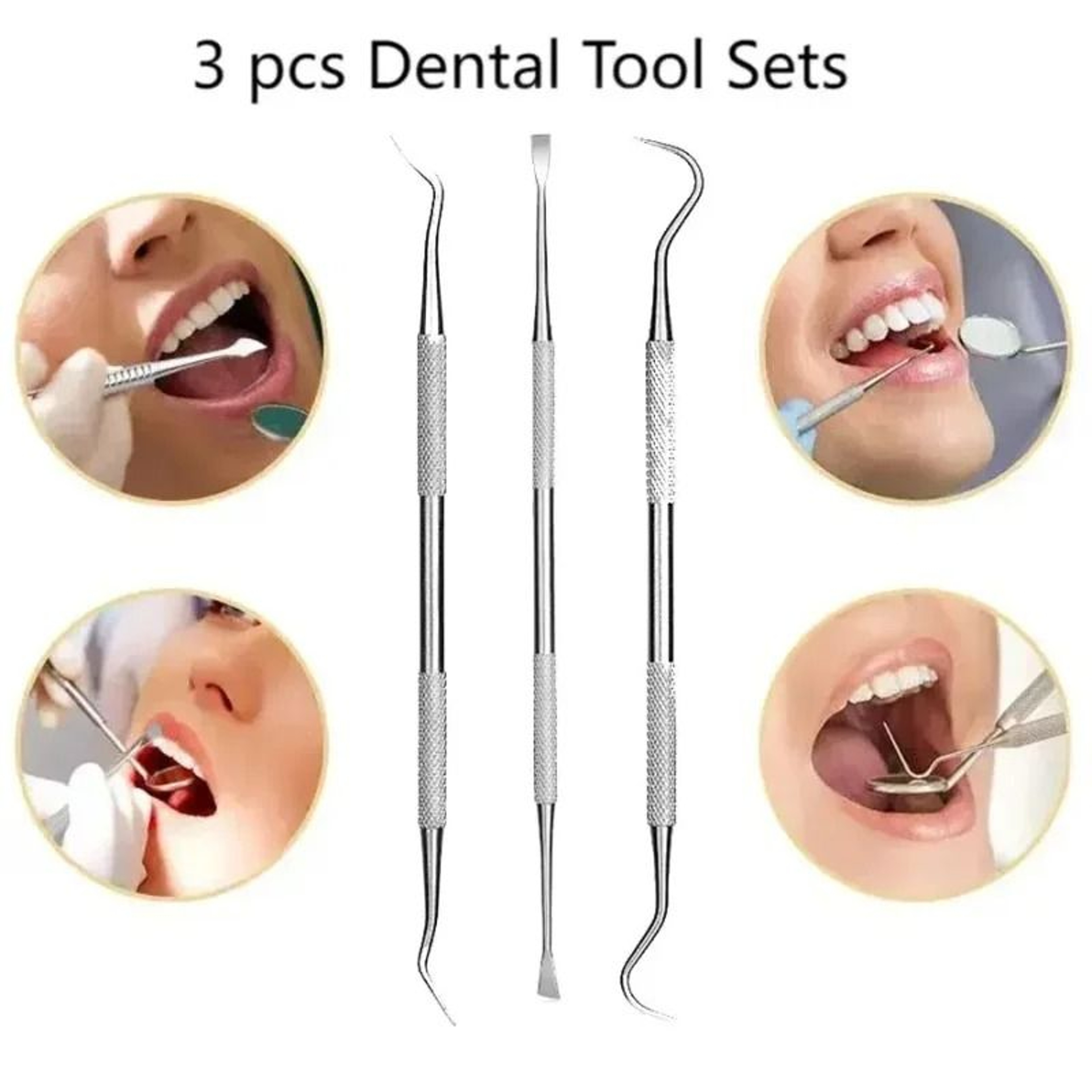 Stainless Steel Dental Tools 3 Pieces Set Oral Care Kit 0