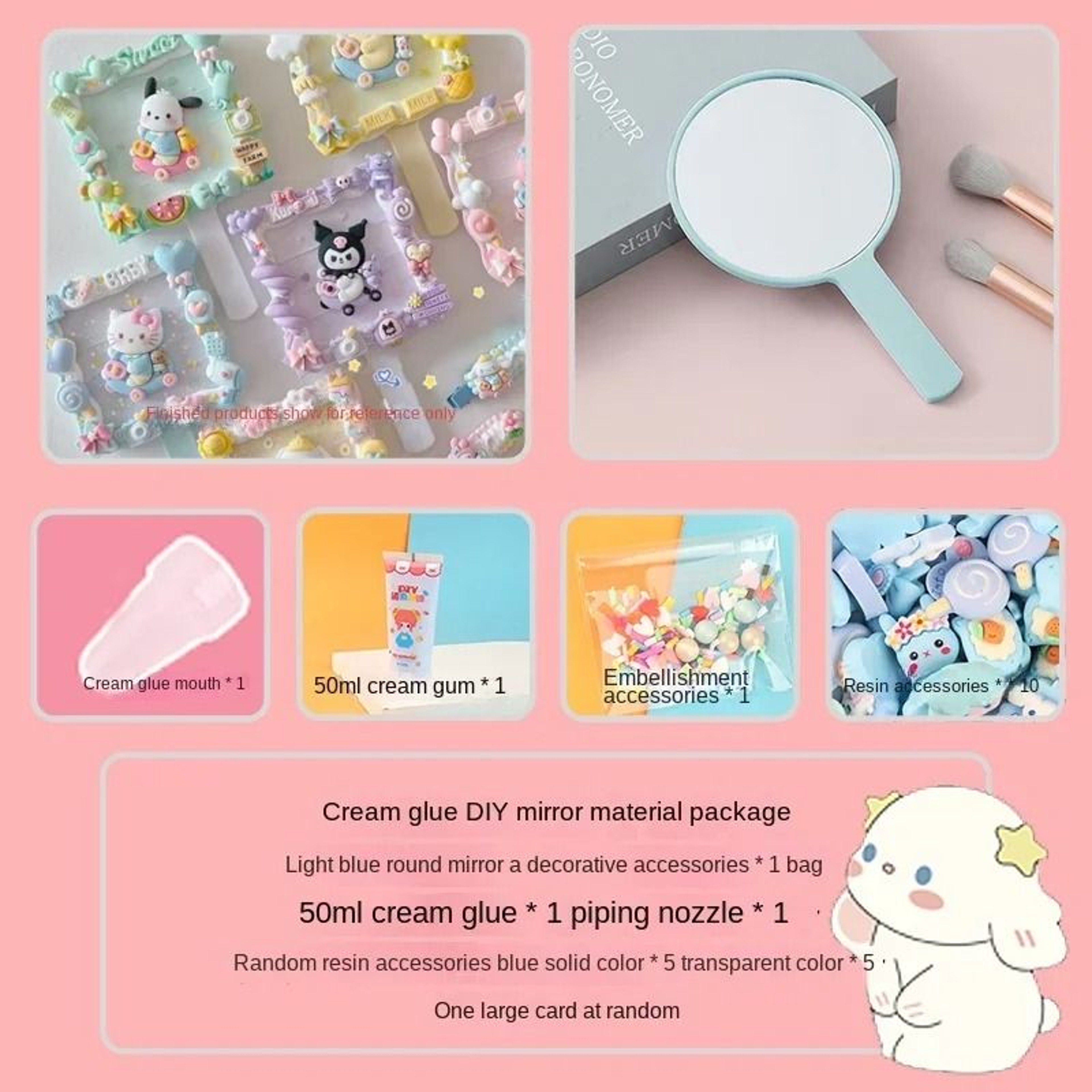 Cute Cartoon Handheld Mirror With Decorative Cream Style Design 5