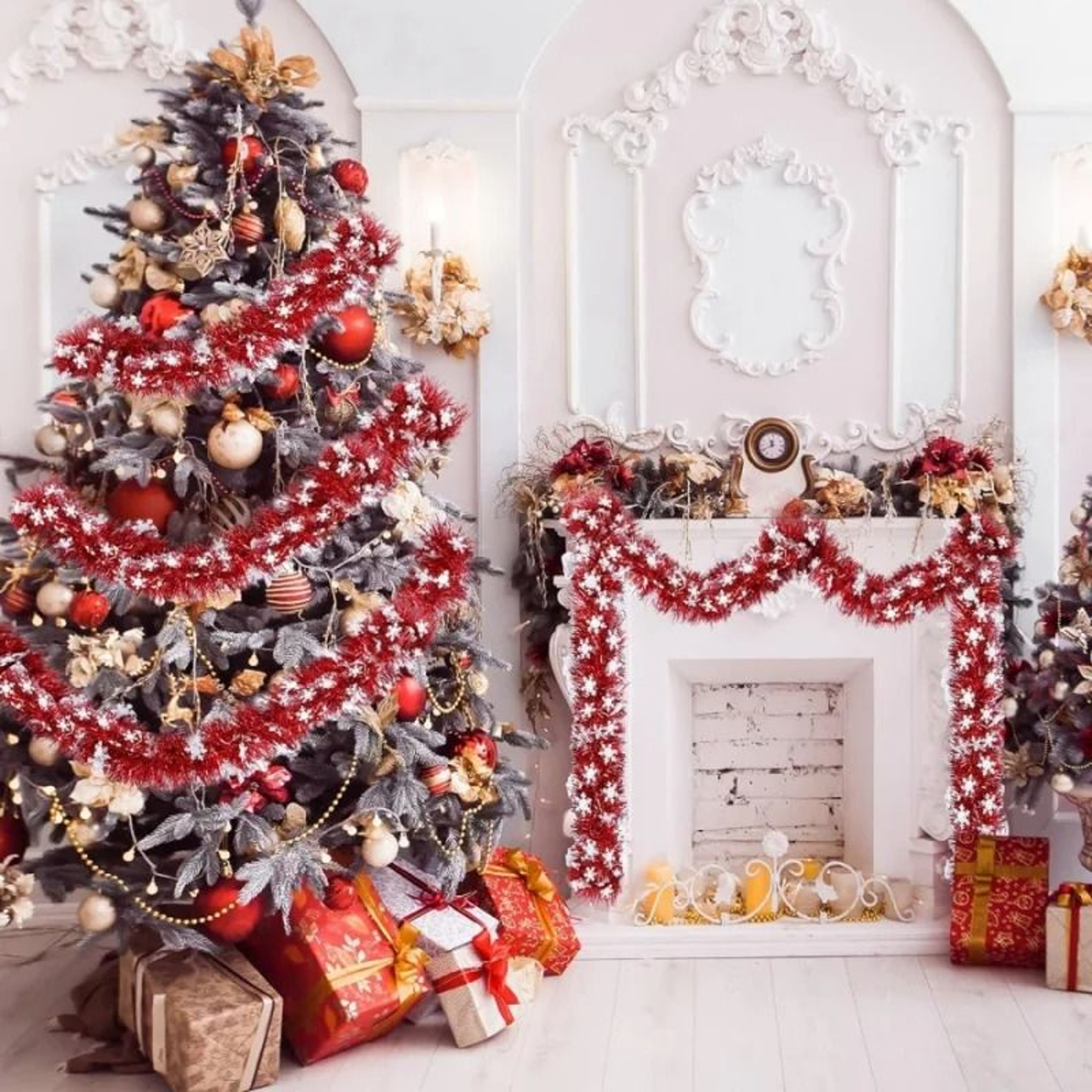 Christmas Tinsel Snowflake Garland Hanging Decoration For Home And Store 1