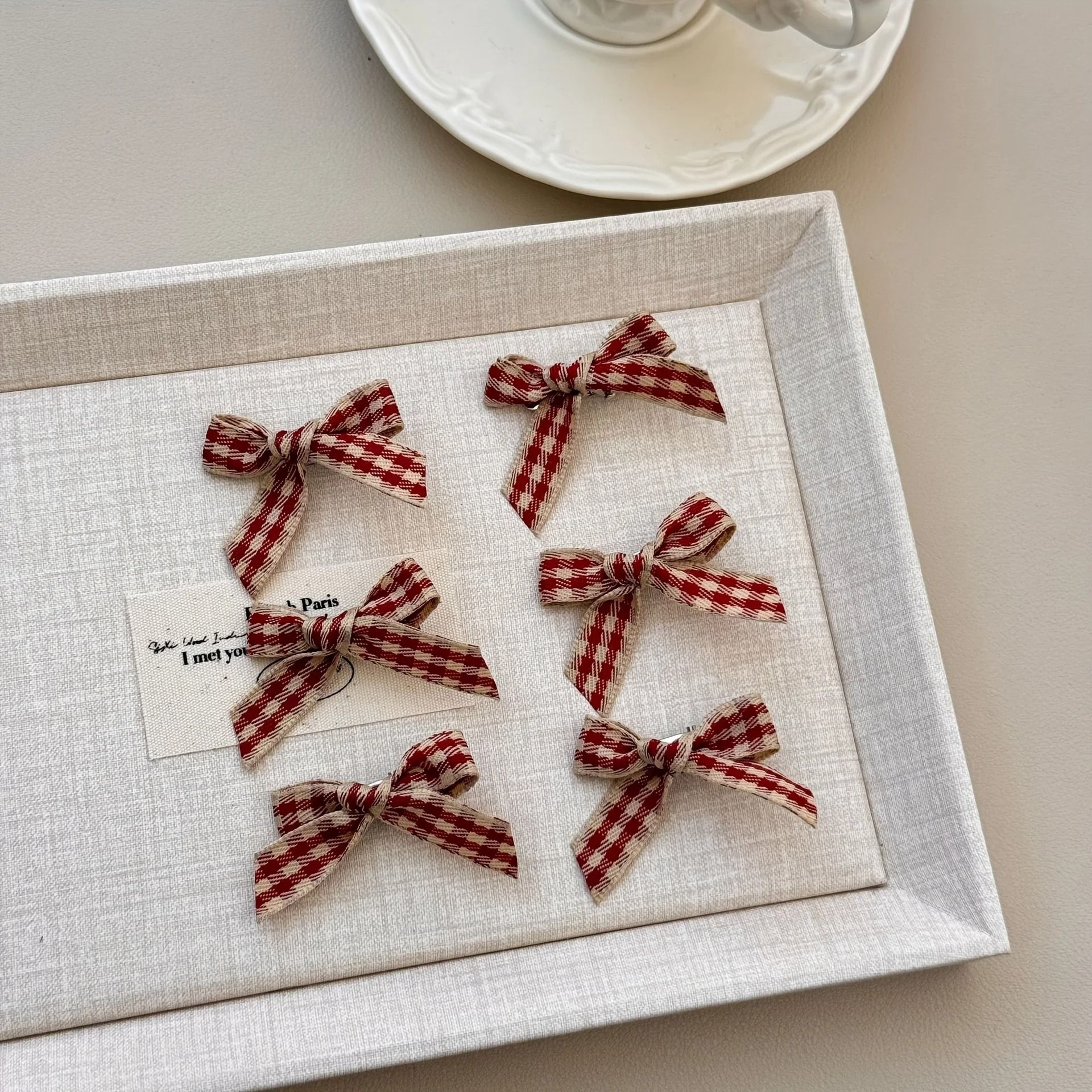 Wine Red Plaid Hair Clips Set For Women And Girls 1