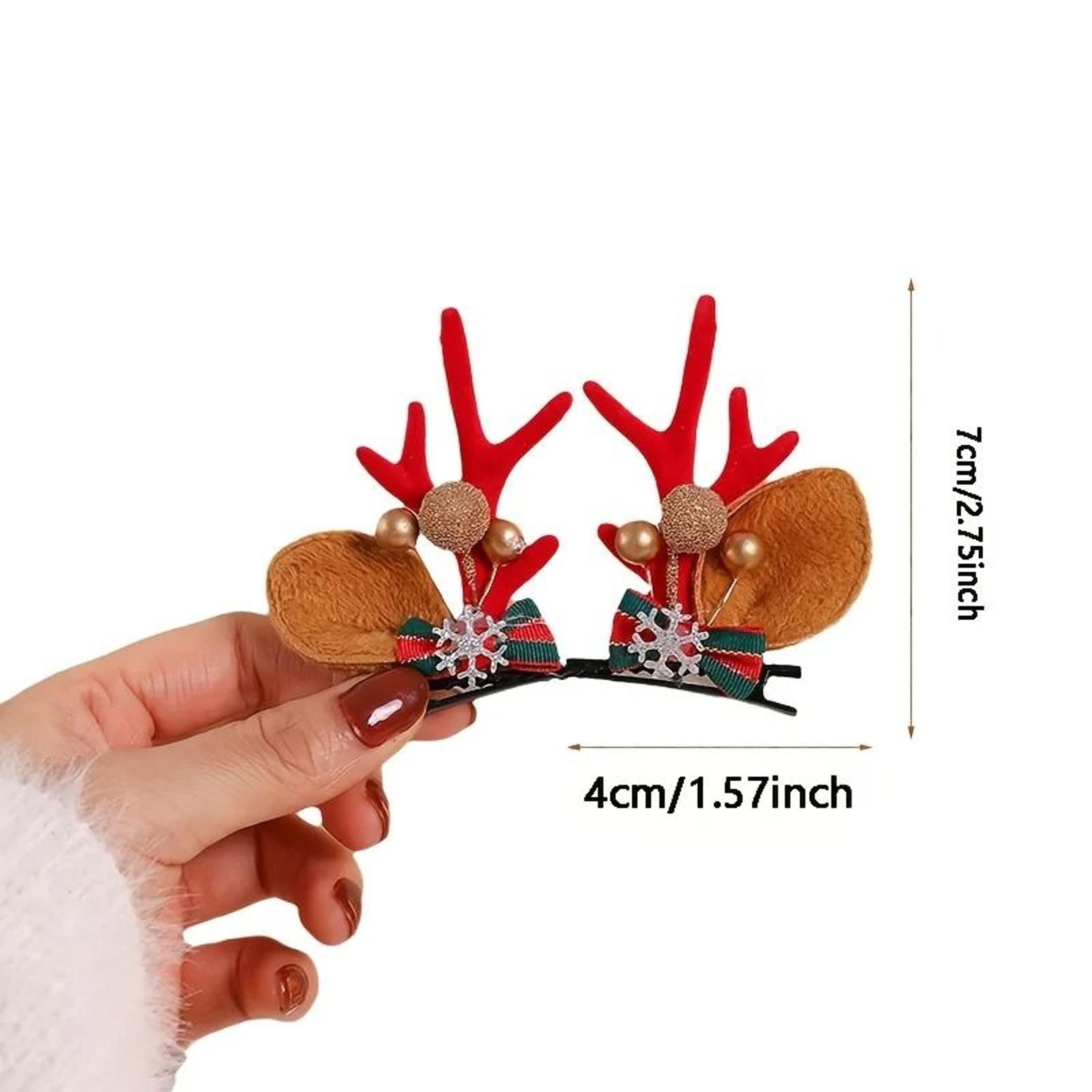 Christmas Deer Antler Hair Clips Set With Santa Hat And Reindeer Style 2
