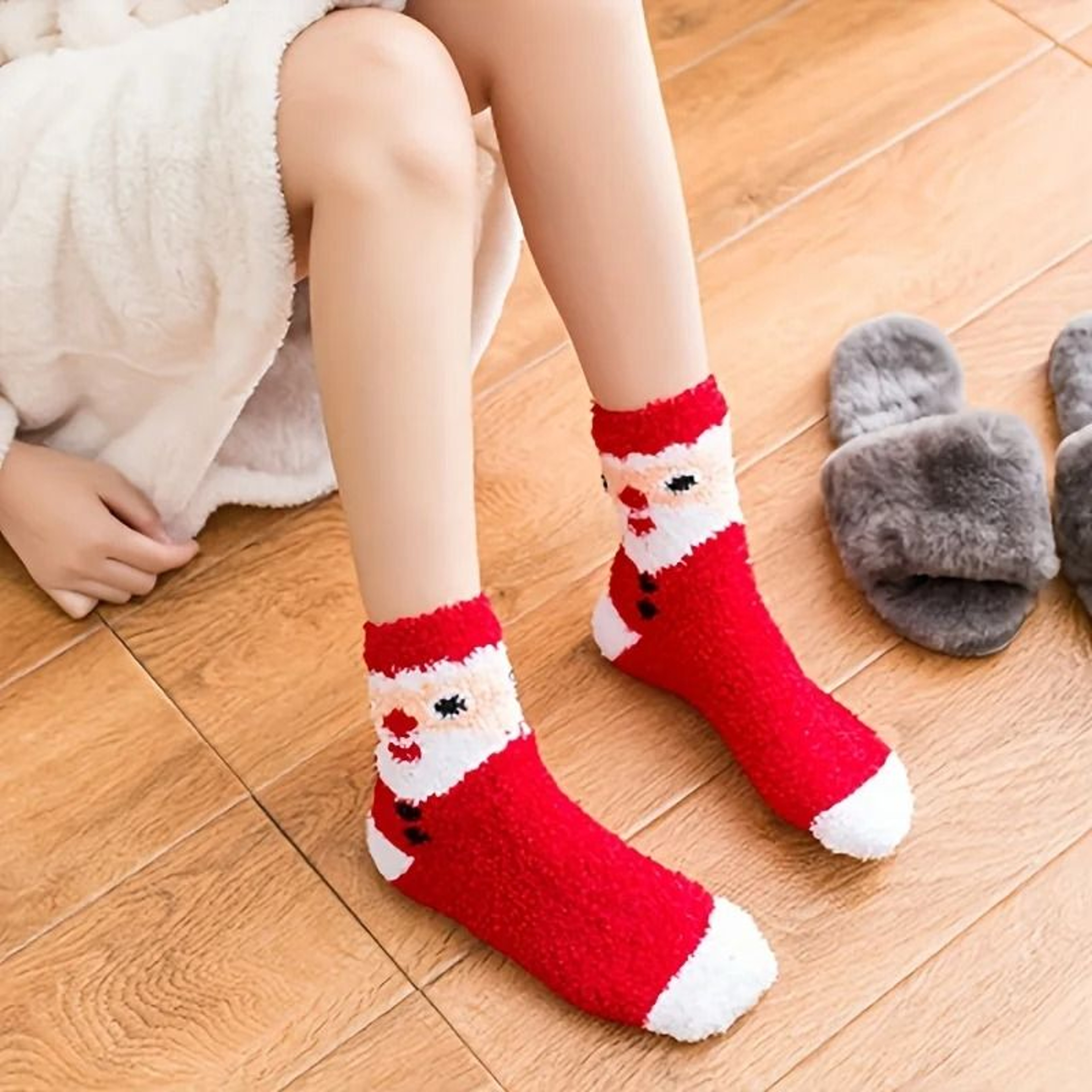 Women Christmas Cold Resistant Warm Home Soft Floor Socks 3
