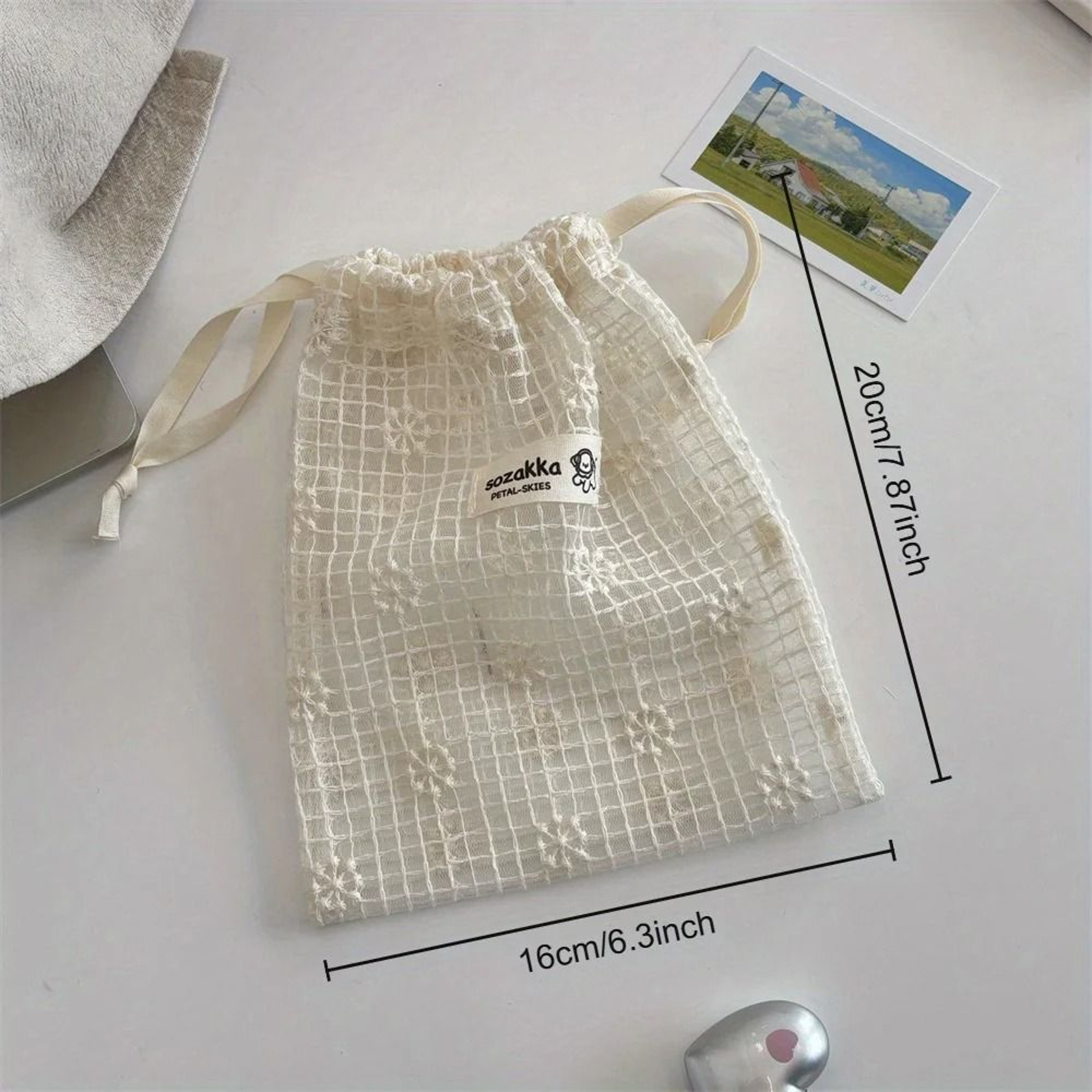 Women White Lace Floral Organizer Bag With Zipper 0