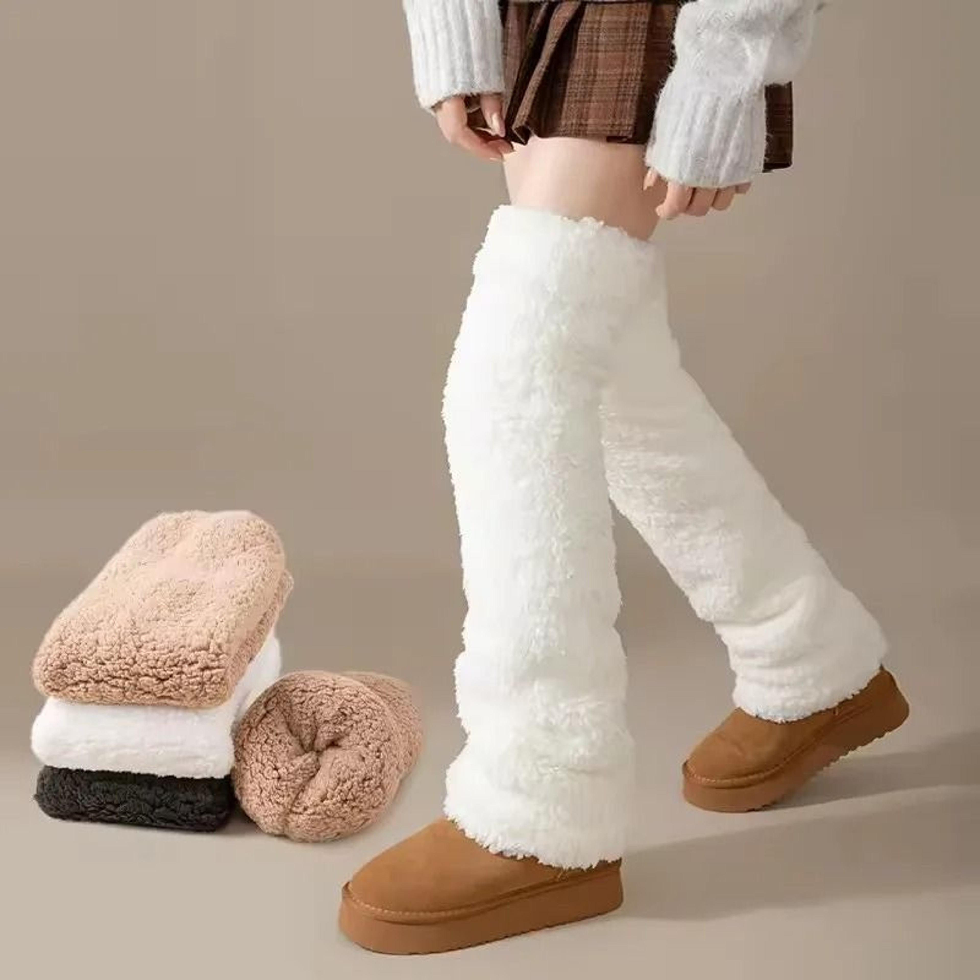 Women Coral Fleece Thermal Knee High Socks 1