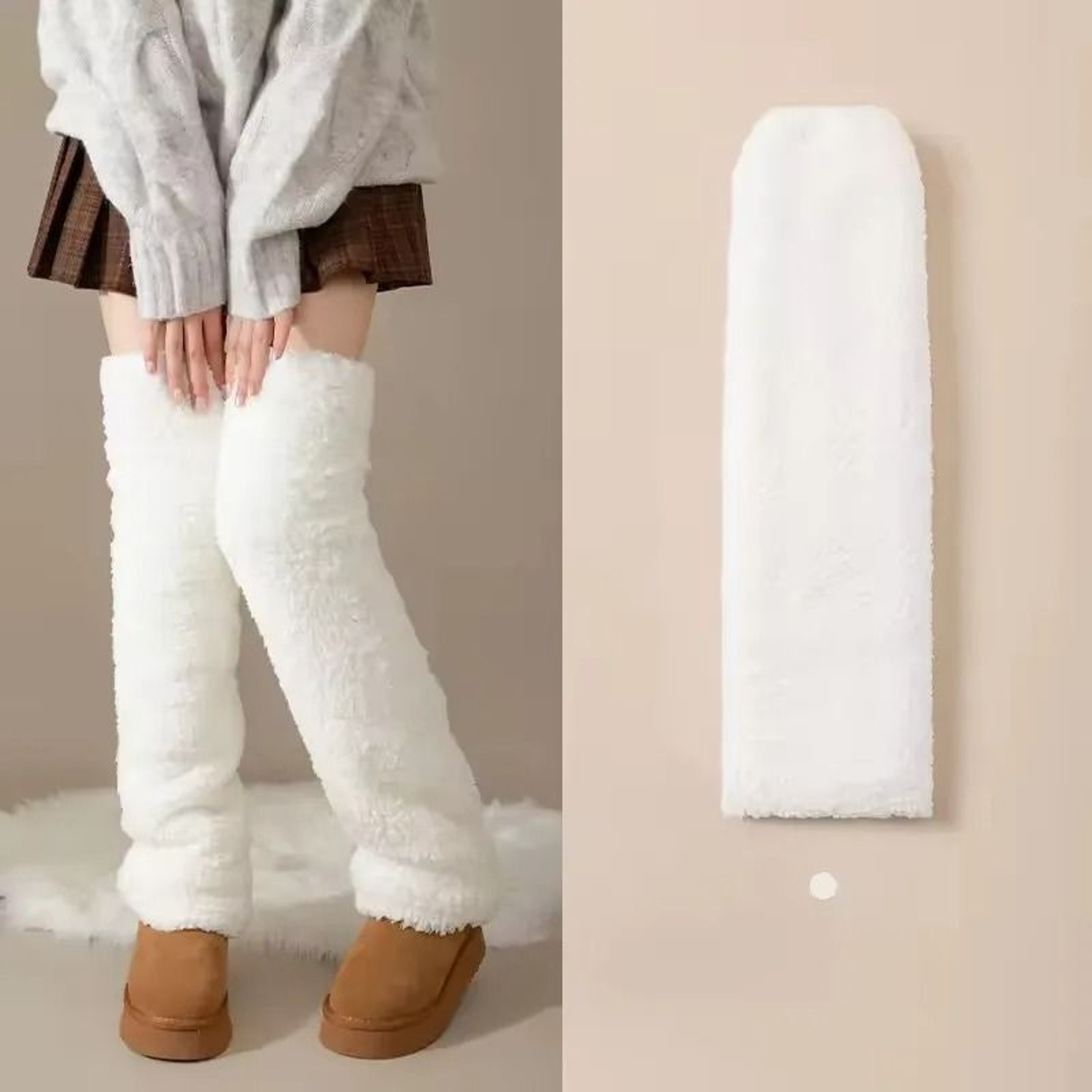Women Coral Fleece Thermal Knee High Socks 2