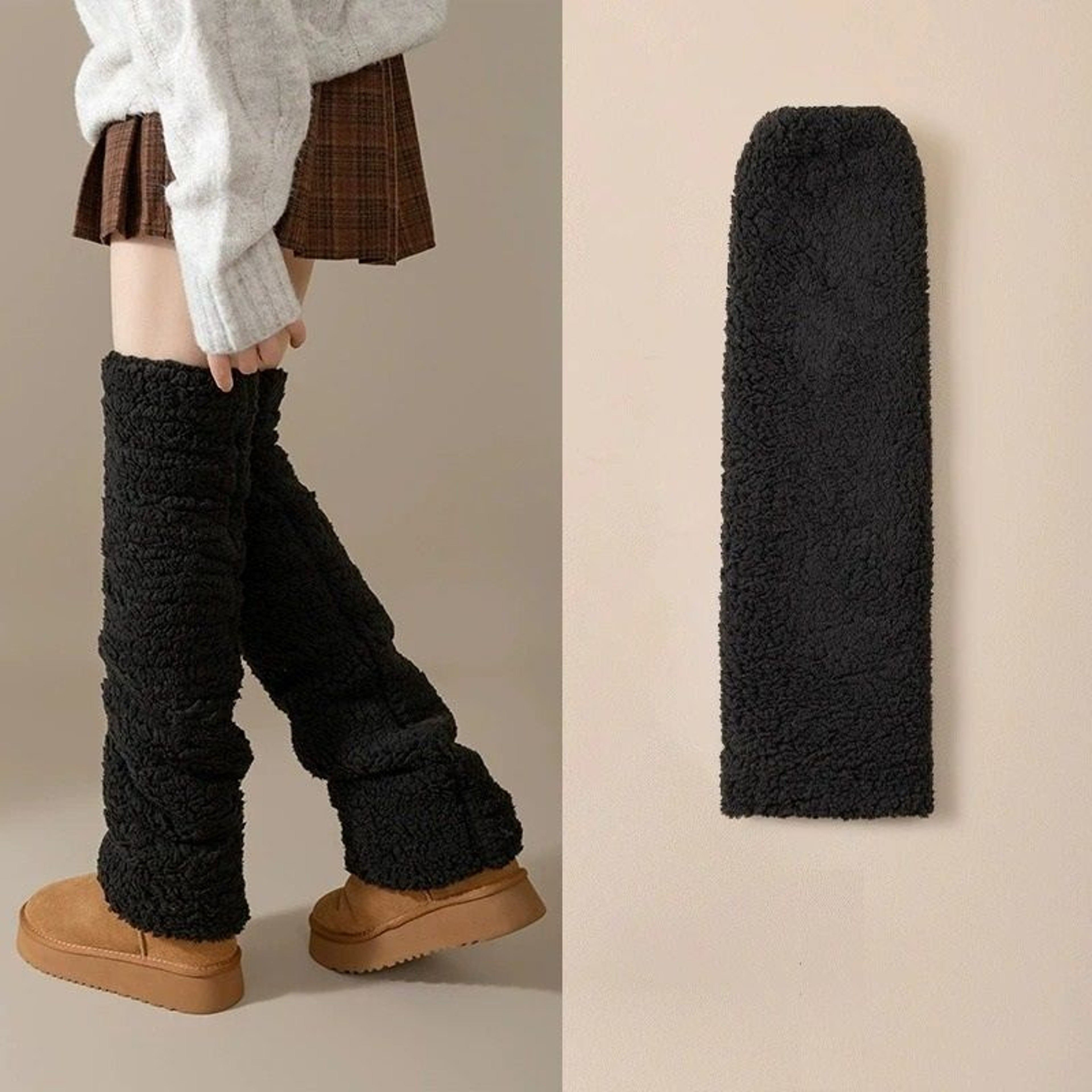 Women Coral Fleece Thermal Knee High Socks 8