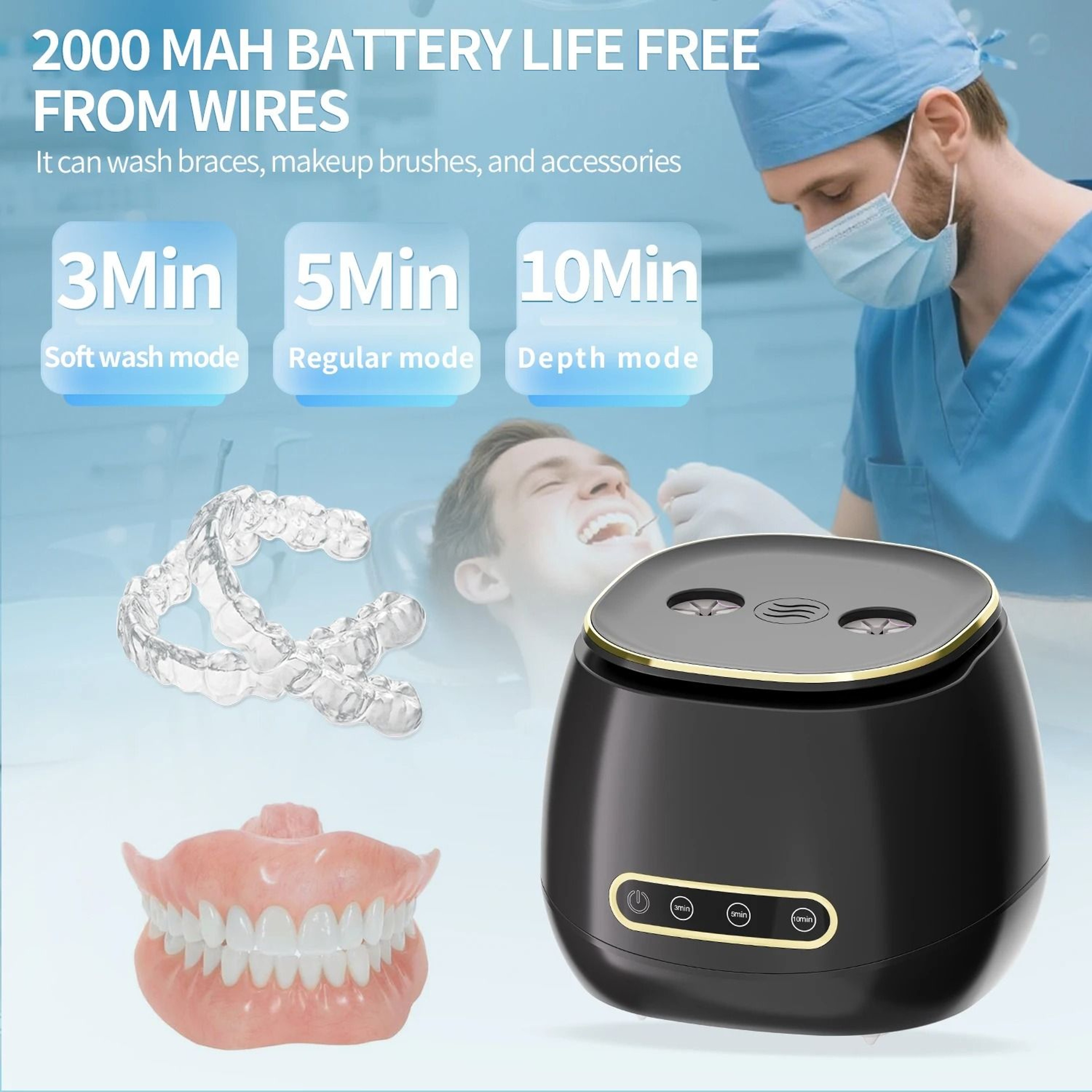 Automatic 48KHZ Ultrasonic Denture And Dental Appliance Cleaner 3