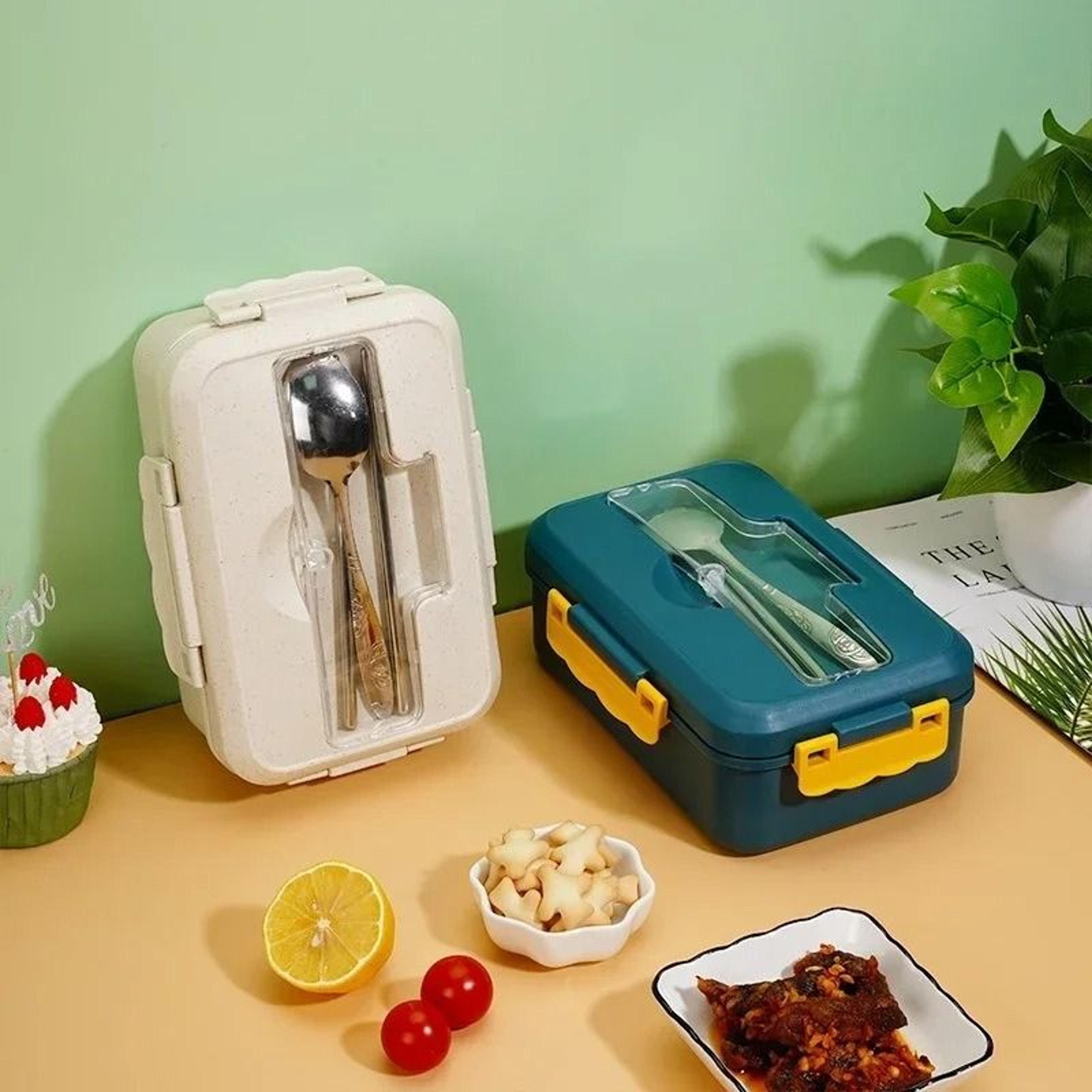 Professional 37 Oz Microwavable Bento Lunch Box With Utensils 2