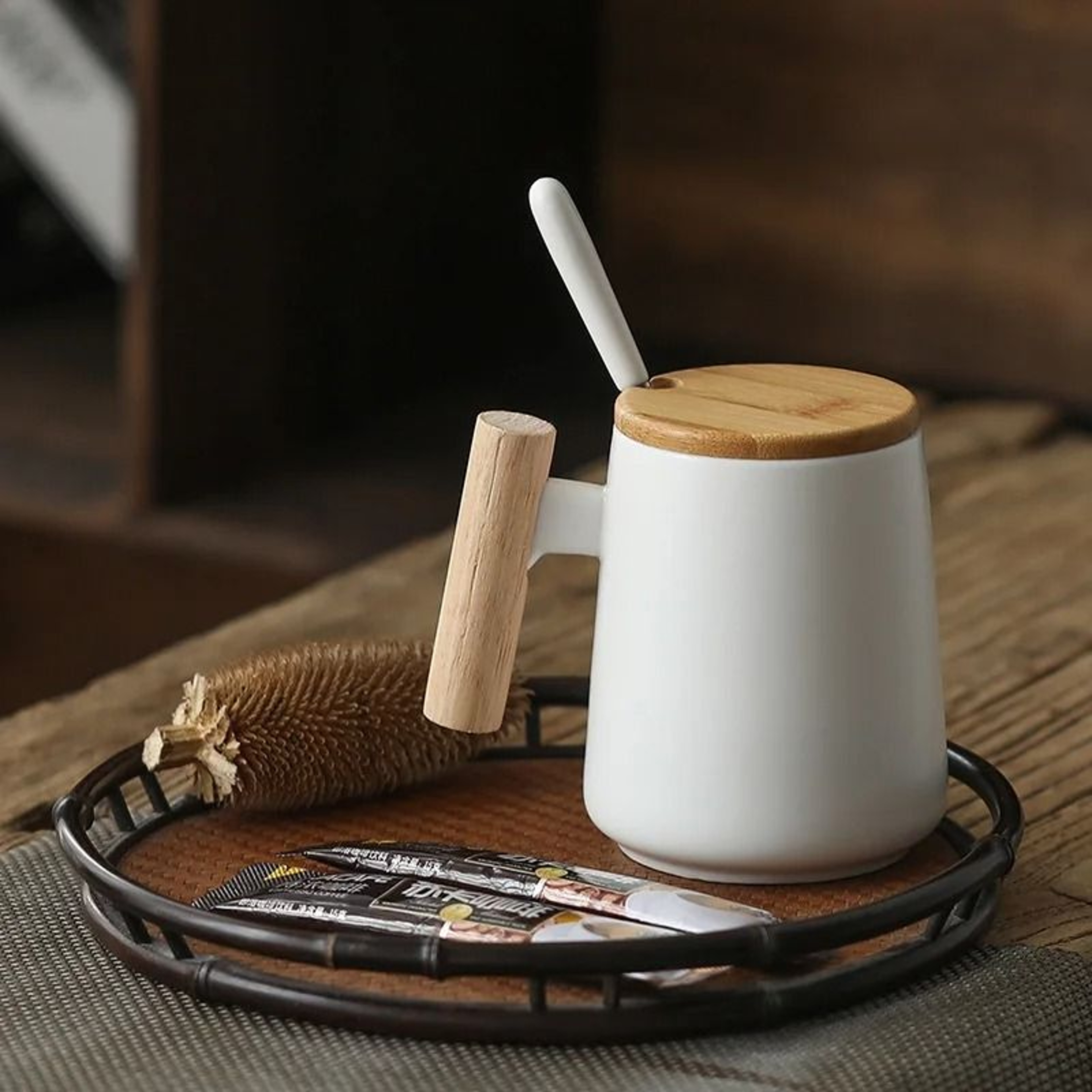 Vintage Nordic Wooden Handle Ceramic Infusion Mug 0
