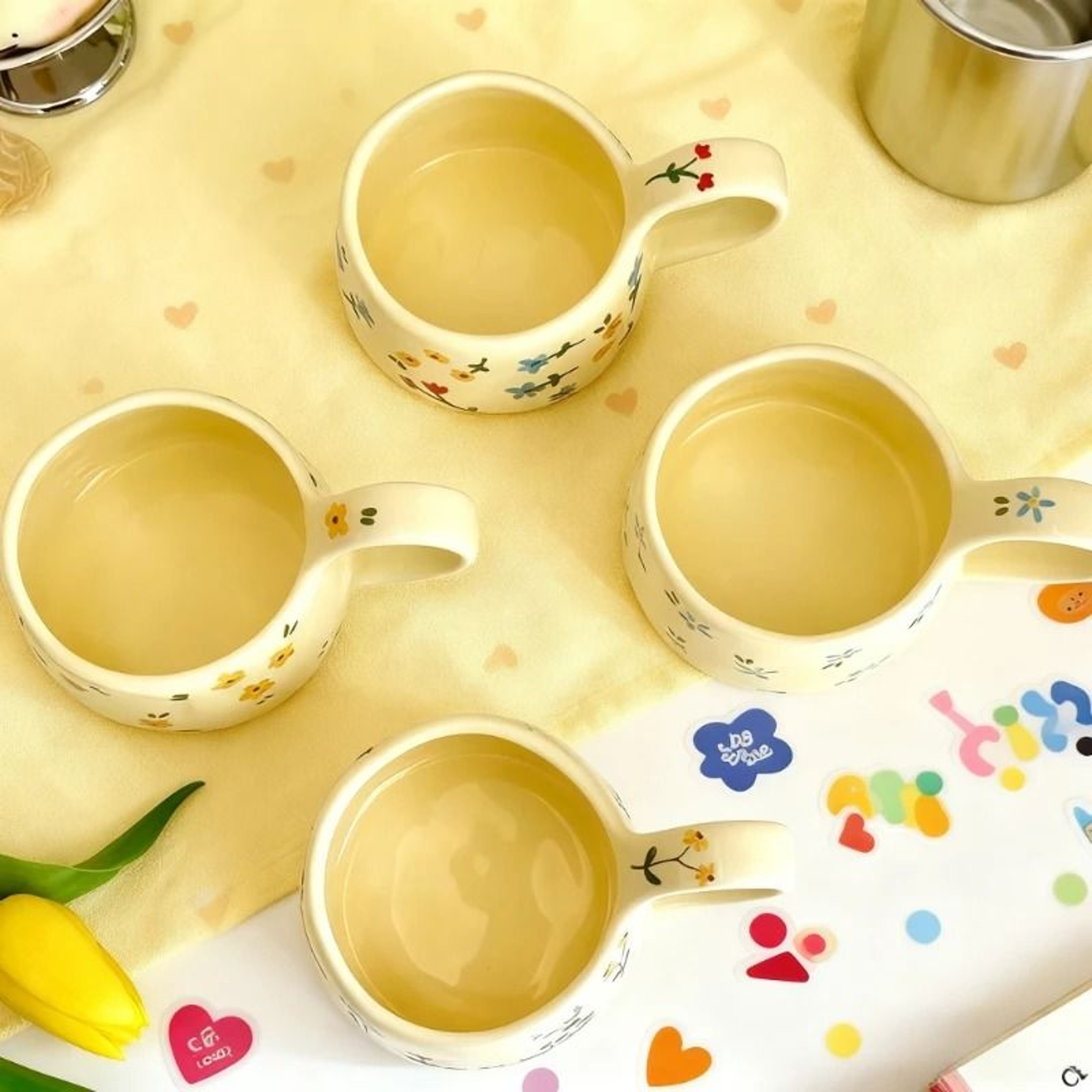 Cream Flower Ceramic Mug 3