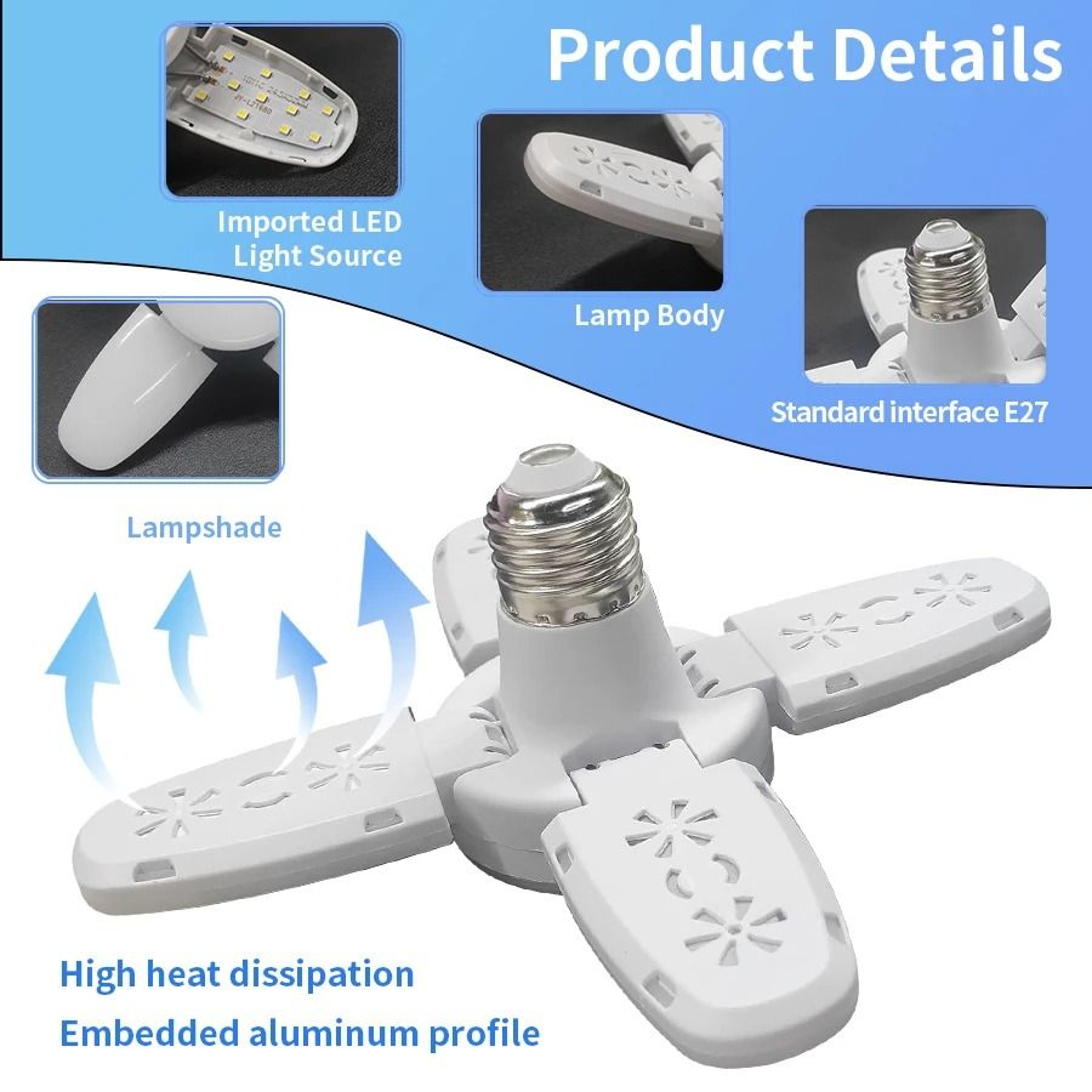 E27 Fan Shape LED Lamp Foldable 28W Light Bulb 4