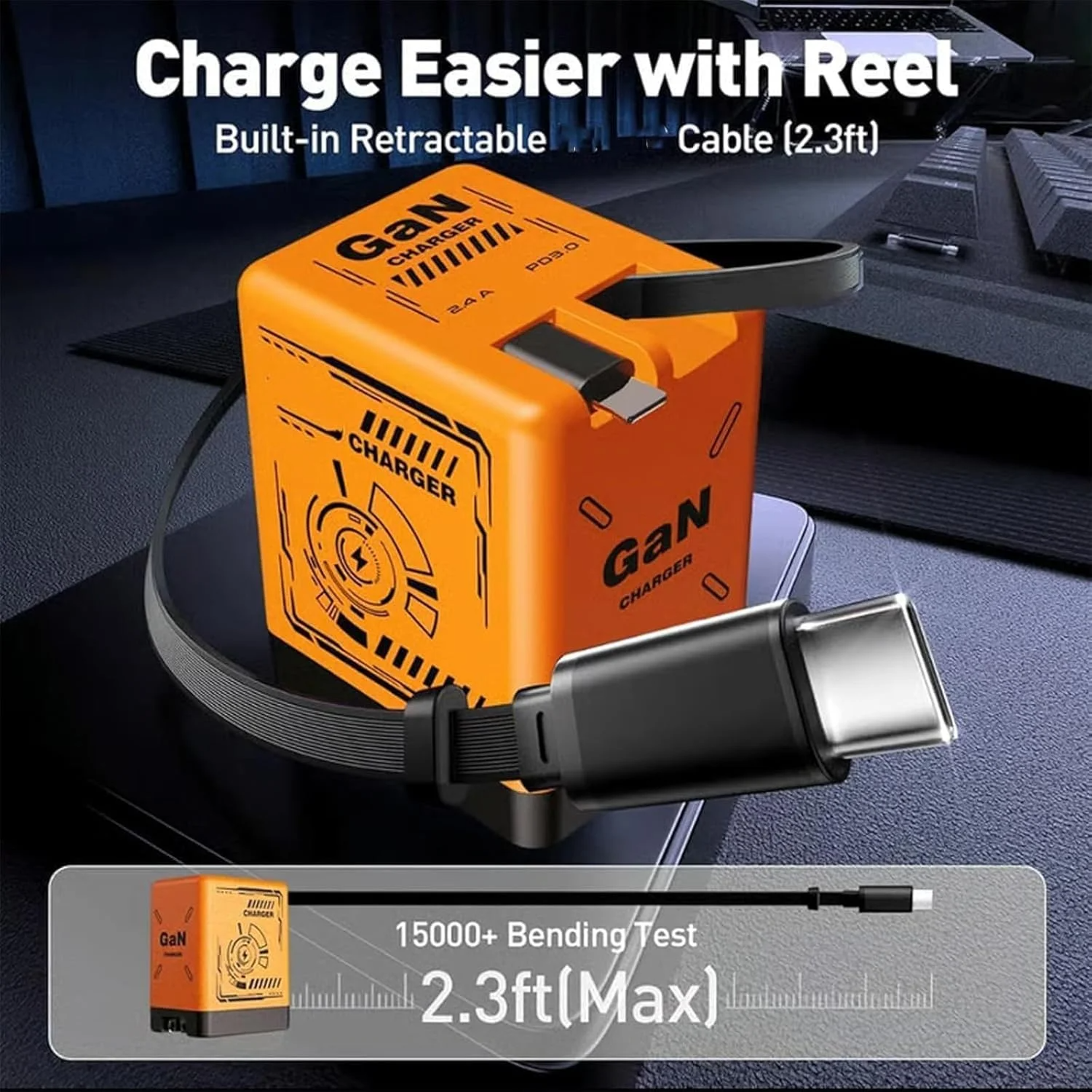Fast Charger with Retractable Type-C and Lightning Cable – view 13