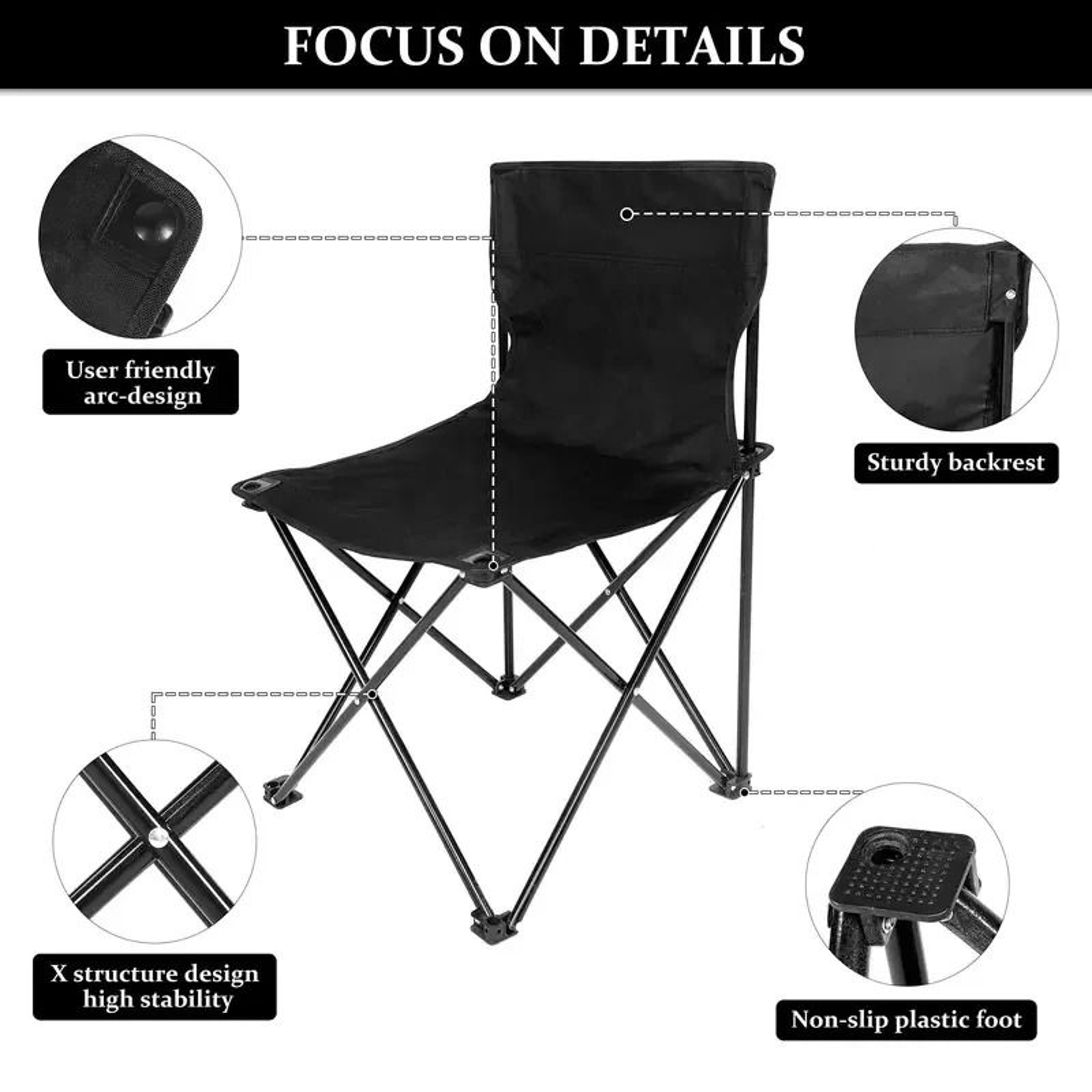 Heavy Duty Outdoor Foldable Camping Chair With Side Pocket 3