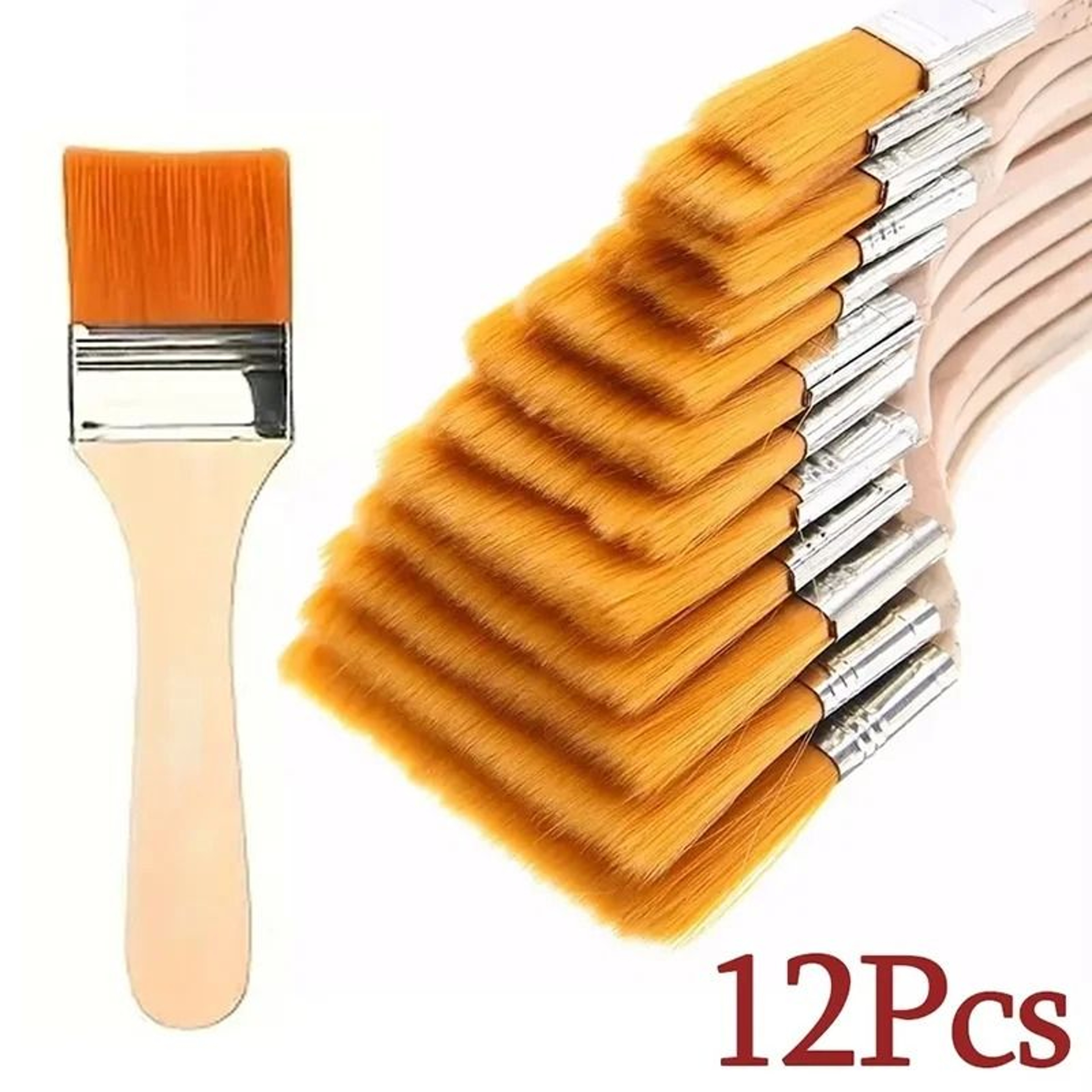 12 Piece Professional Wooden Handle Nylon Paint Brush Set 0