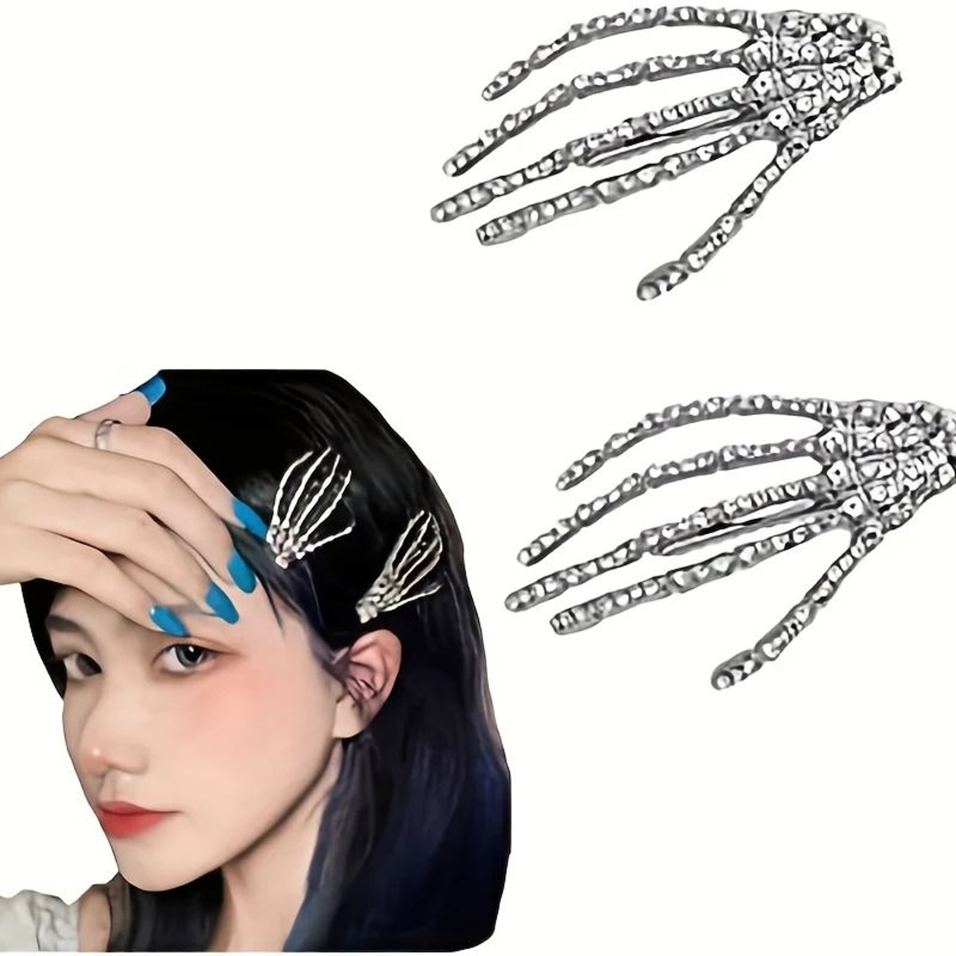 2 Piece Rhinestone Skeleton Hand Hair Clips 5