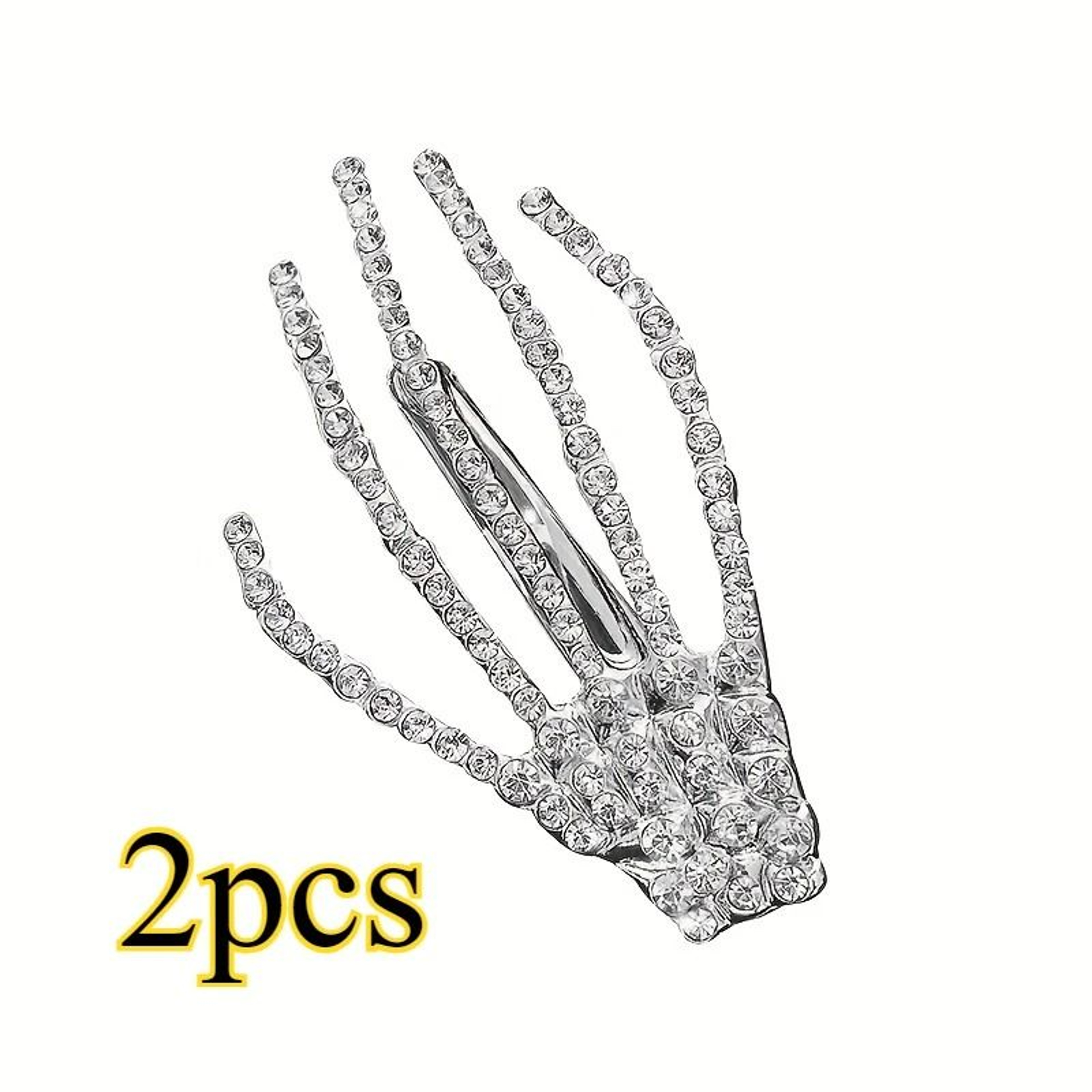 2 Piece Rhinestone Skeleton Hand Hair Clips 6