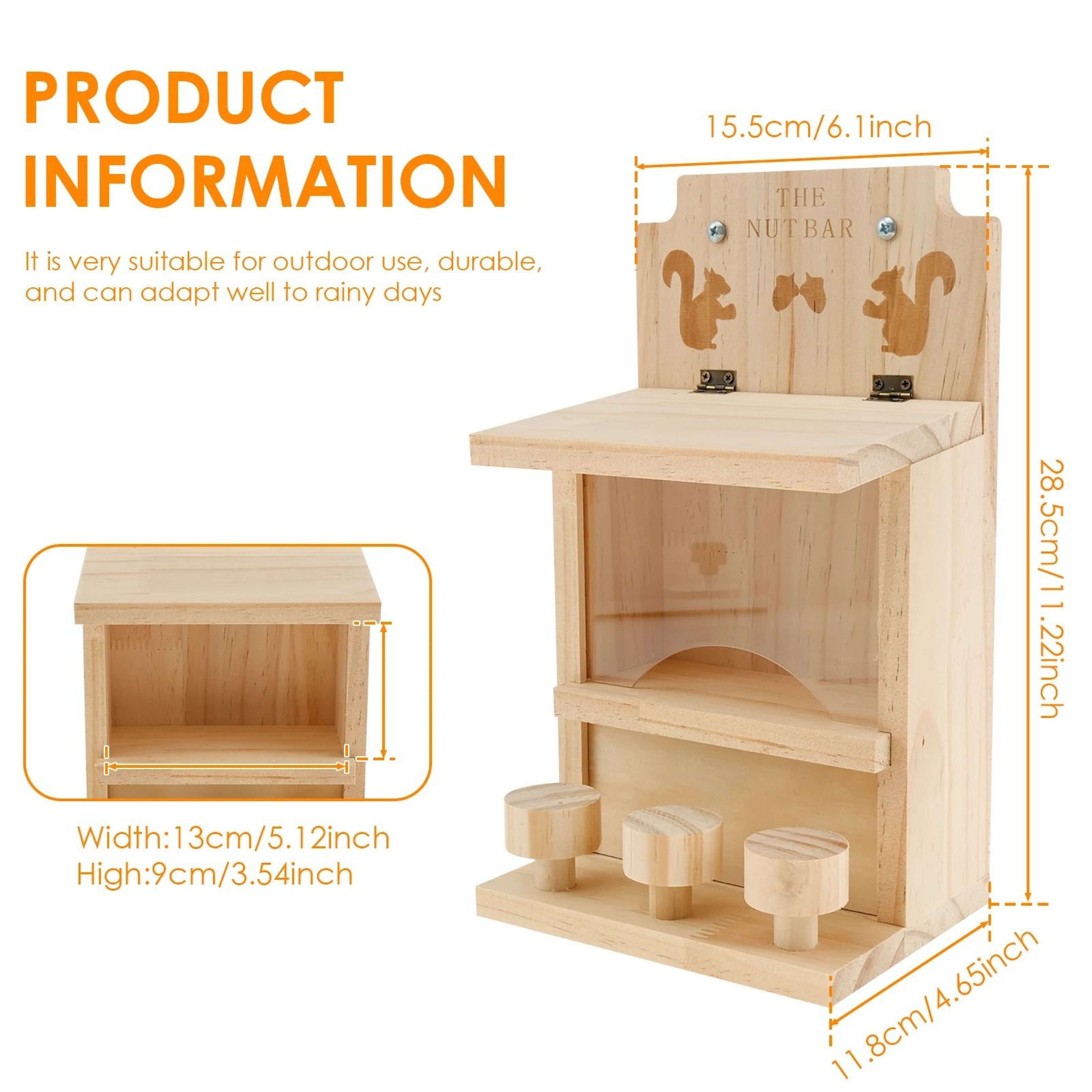 Solid Wood Outdoor Squirrel Feeder 5