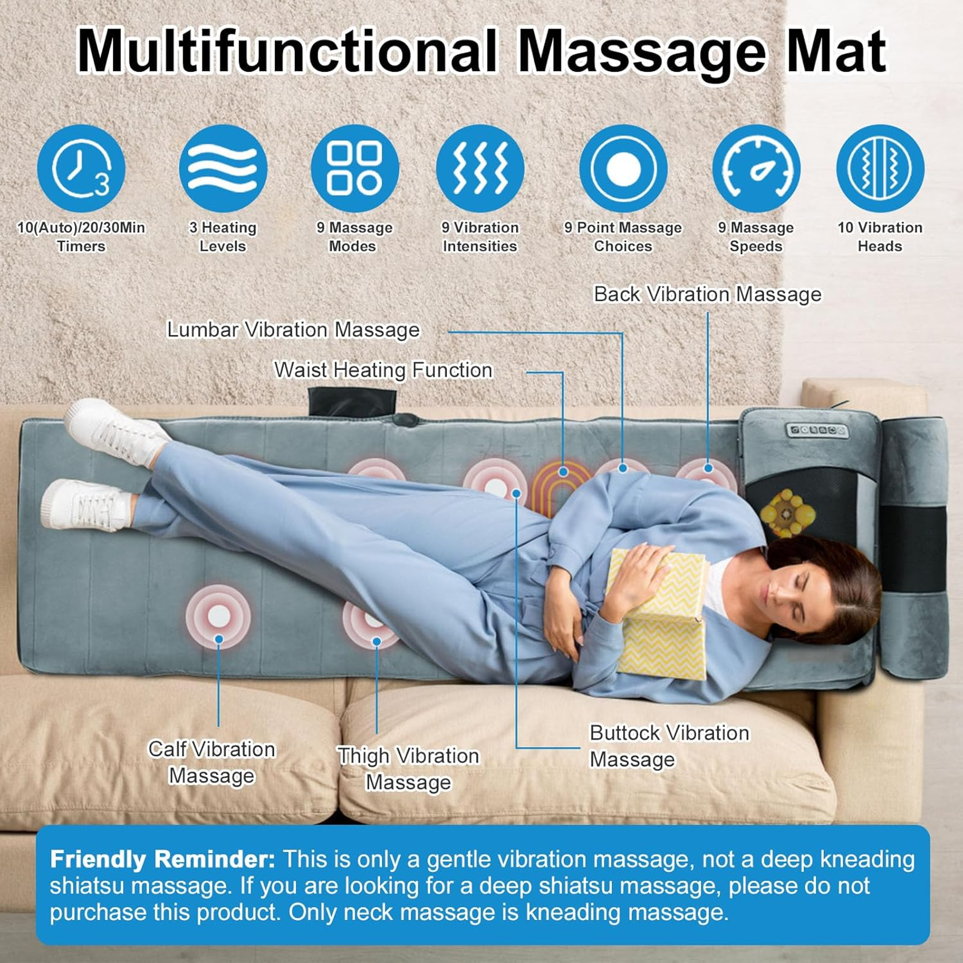 Full-Body Electric Massage Mattress with Heat & Airbag Therapy for Deep Tissue Relief – view 10