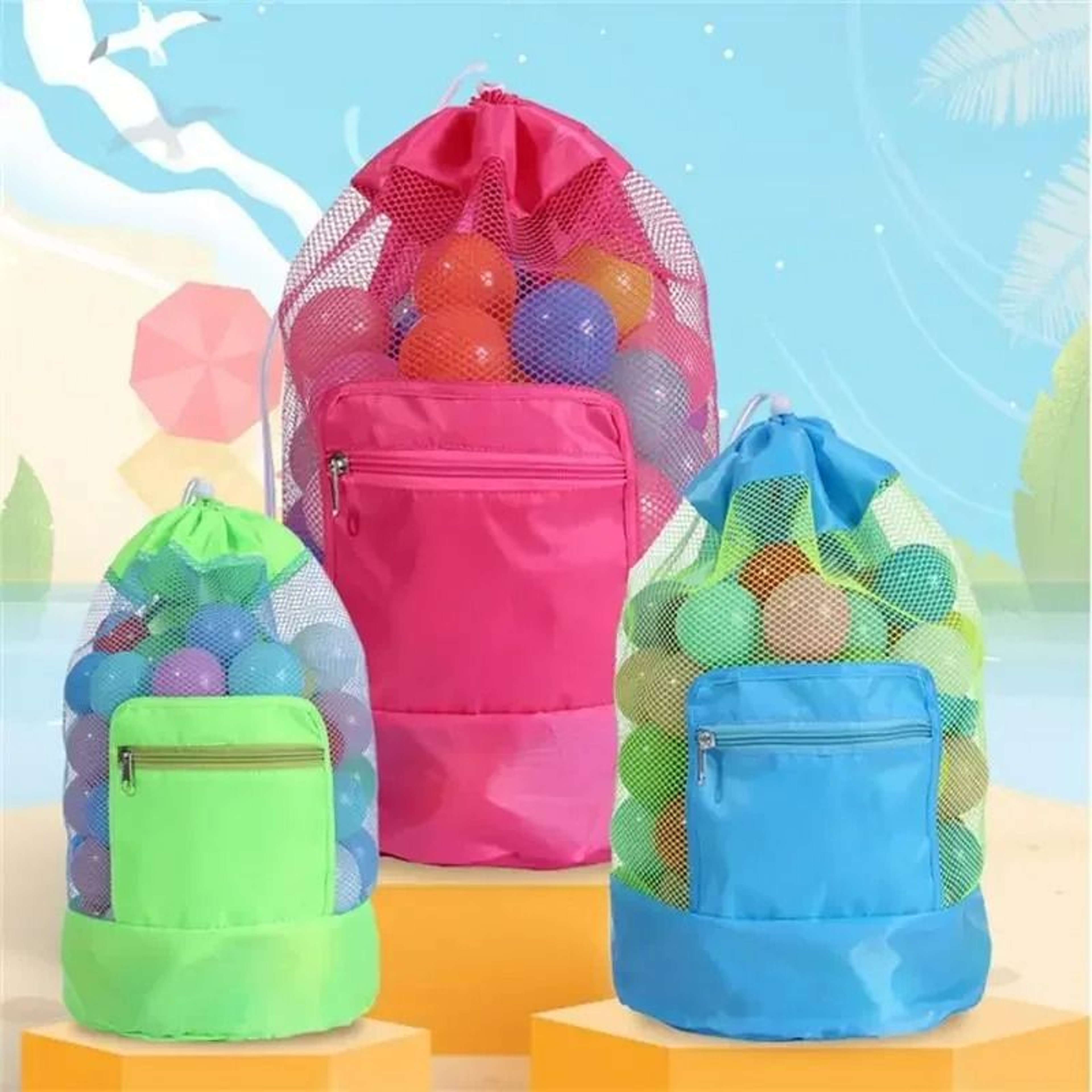 Foldable Mesh Beach Storage Backpack 3