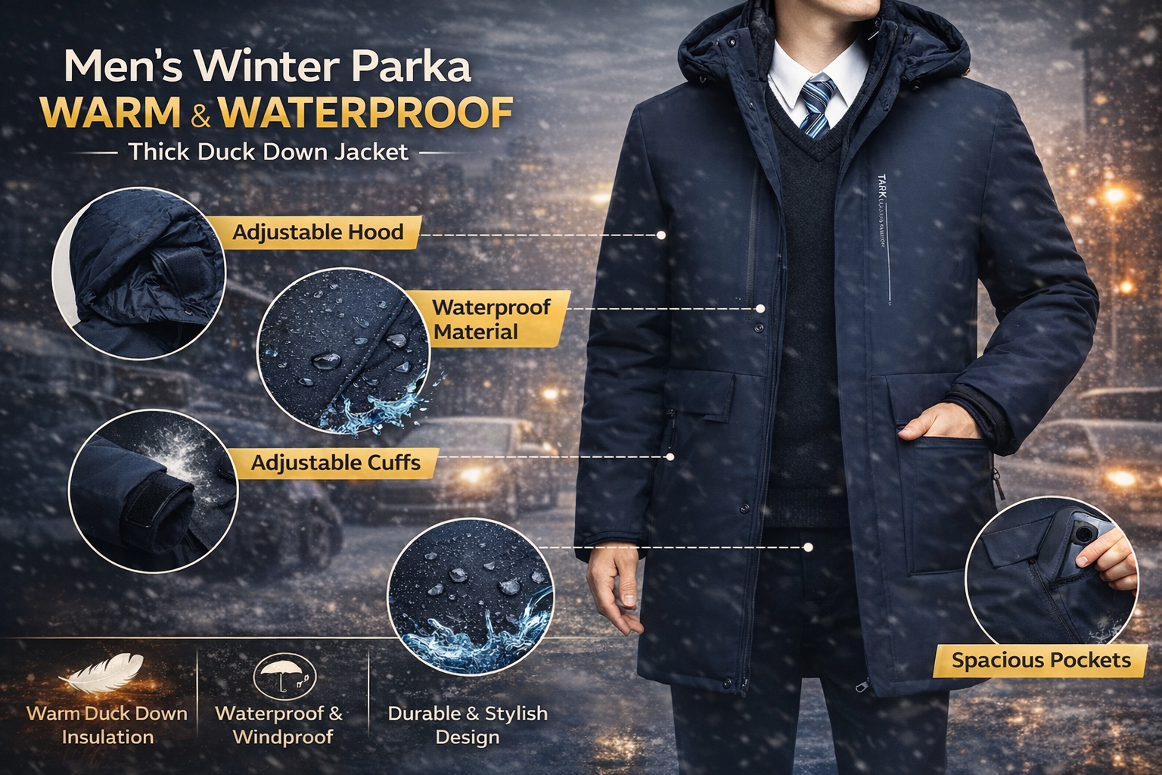 Men Winter Parka Thick Warm Duck Down Jacket Waterproof Windproof – view 9