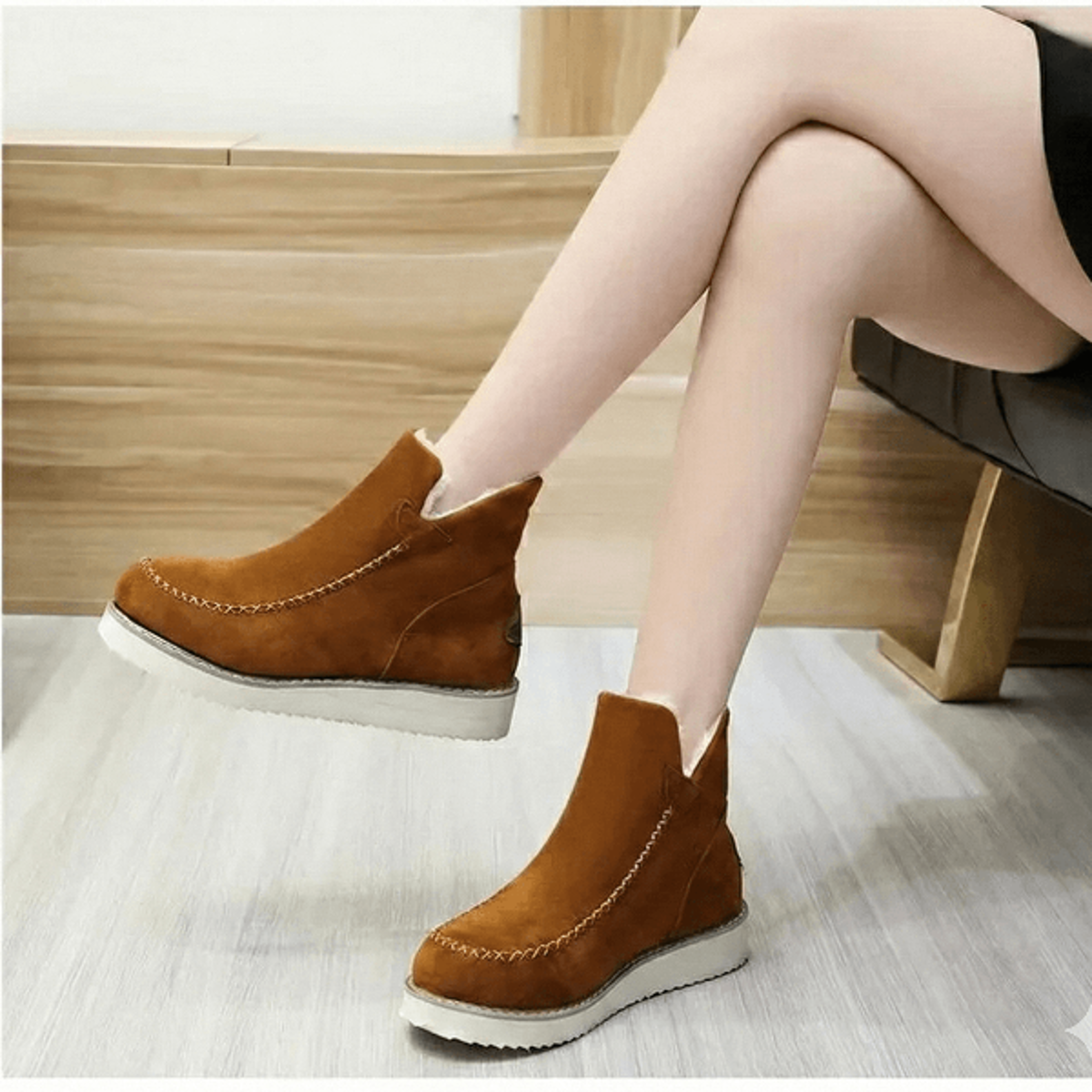 Womens Slip On Platform Snow Boots Warm Ankle Booties