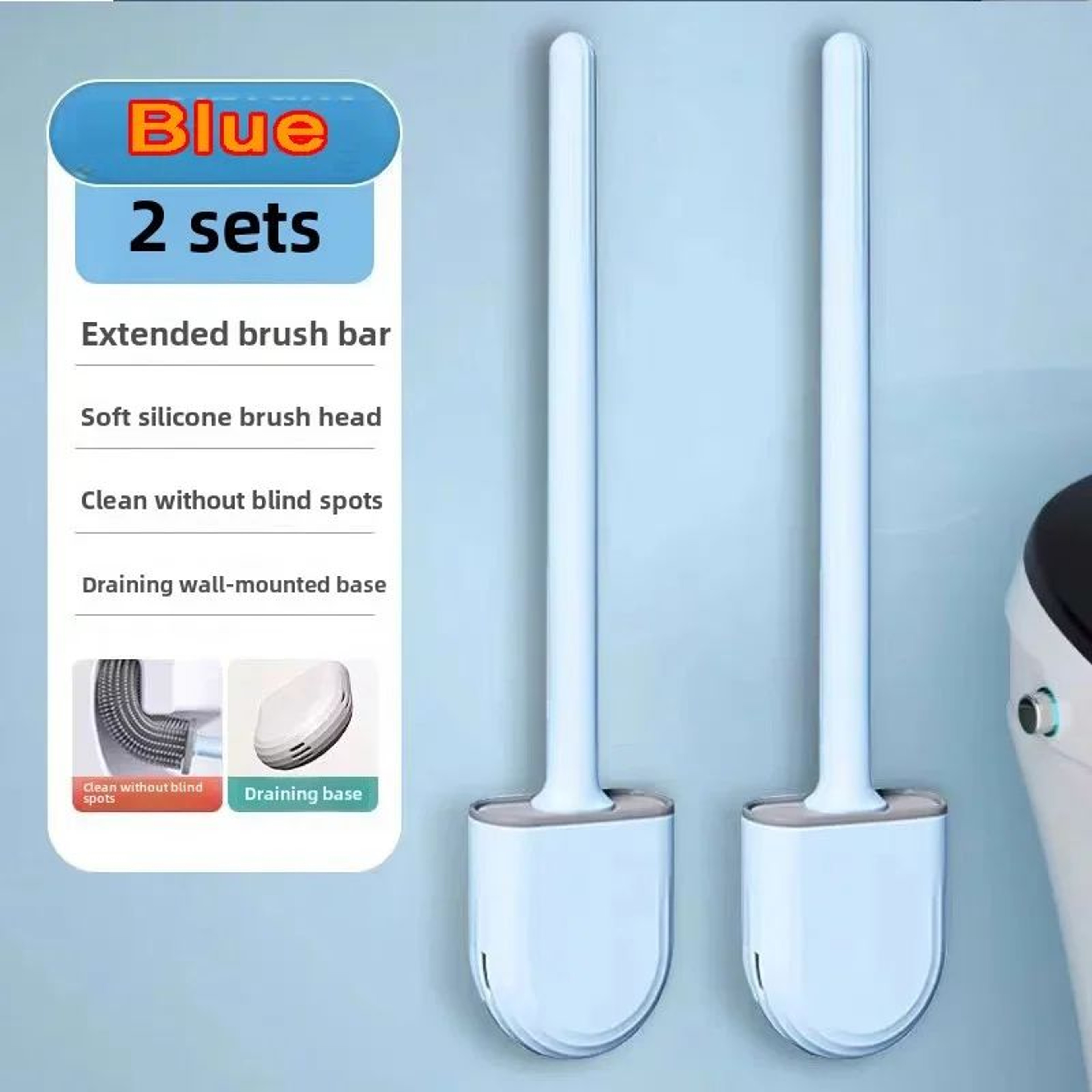 Wall Mounted Silicone Toilet Brush Set With Holder 7