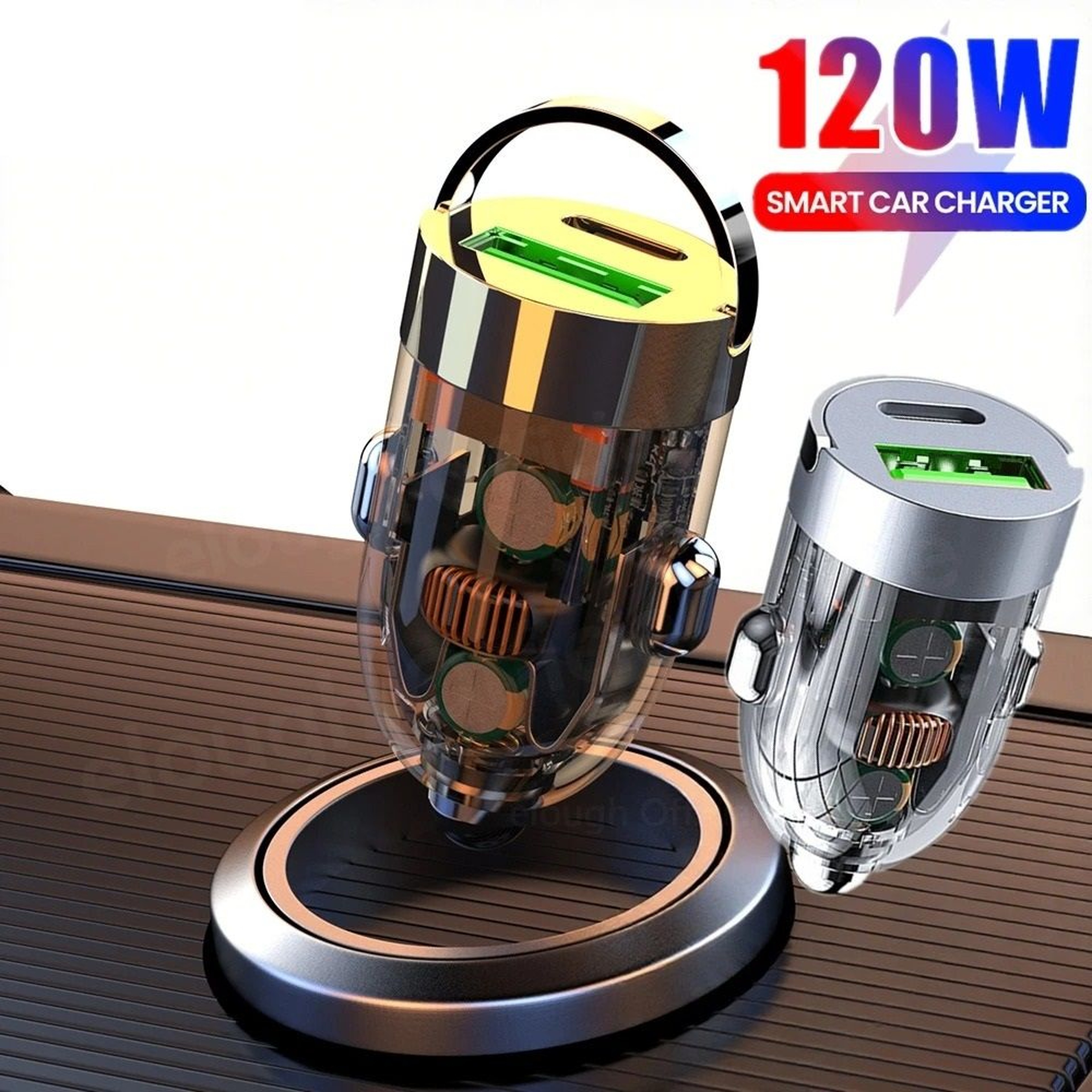 Elough 120W Transparent Fast Charging Car Adapter 0