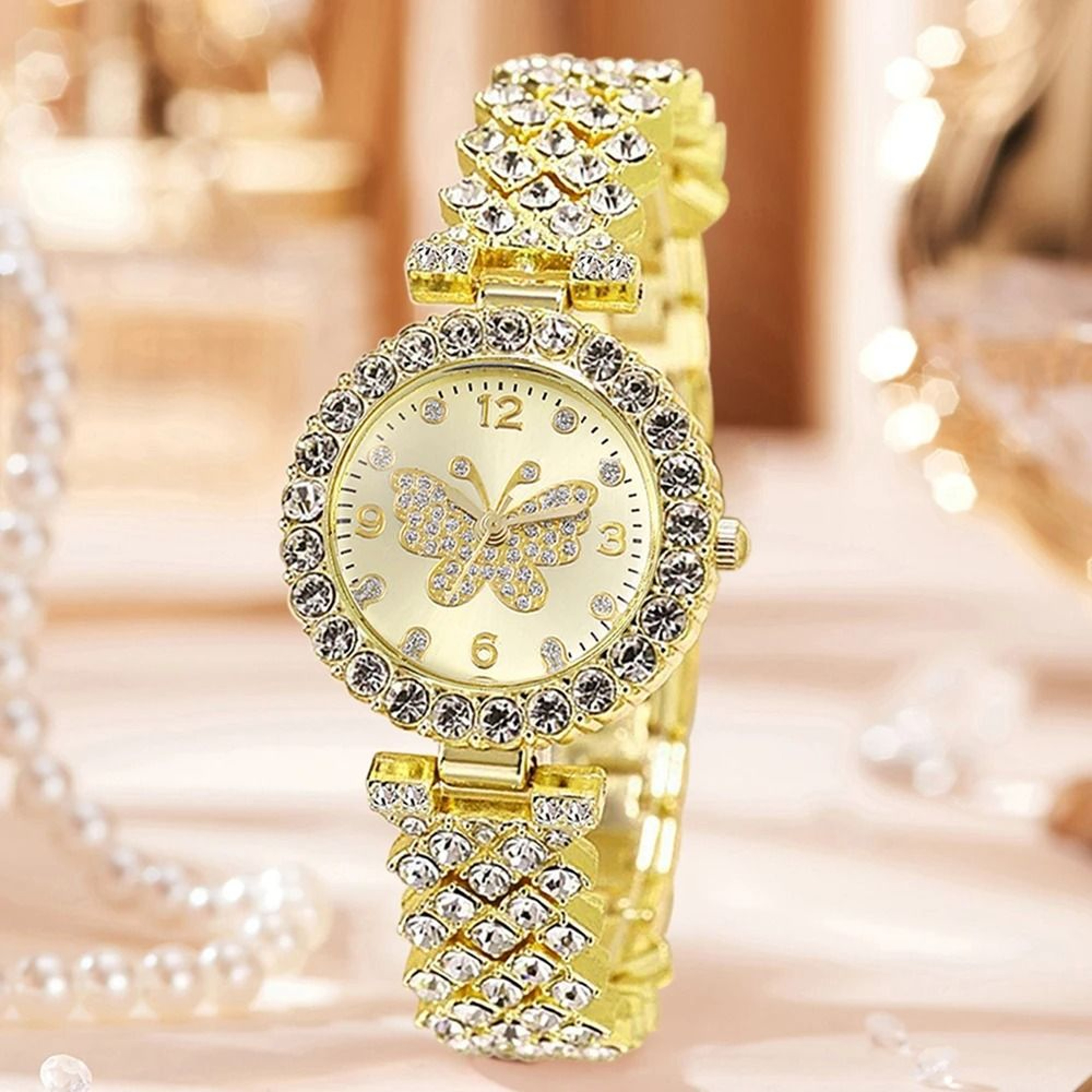 4 Piece Golden Butterfly Luxury Womens Watch Set 1
